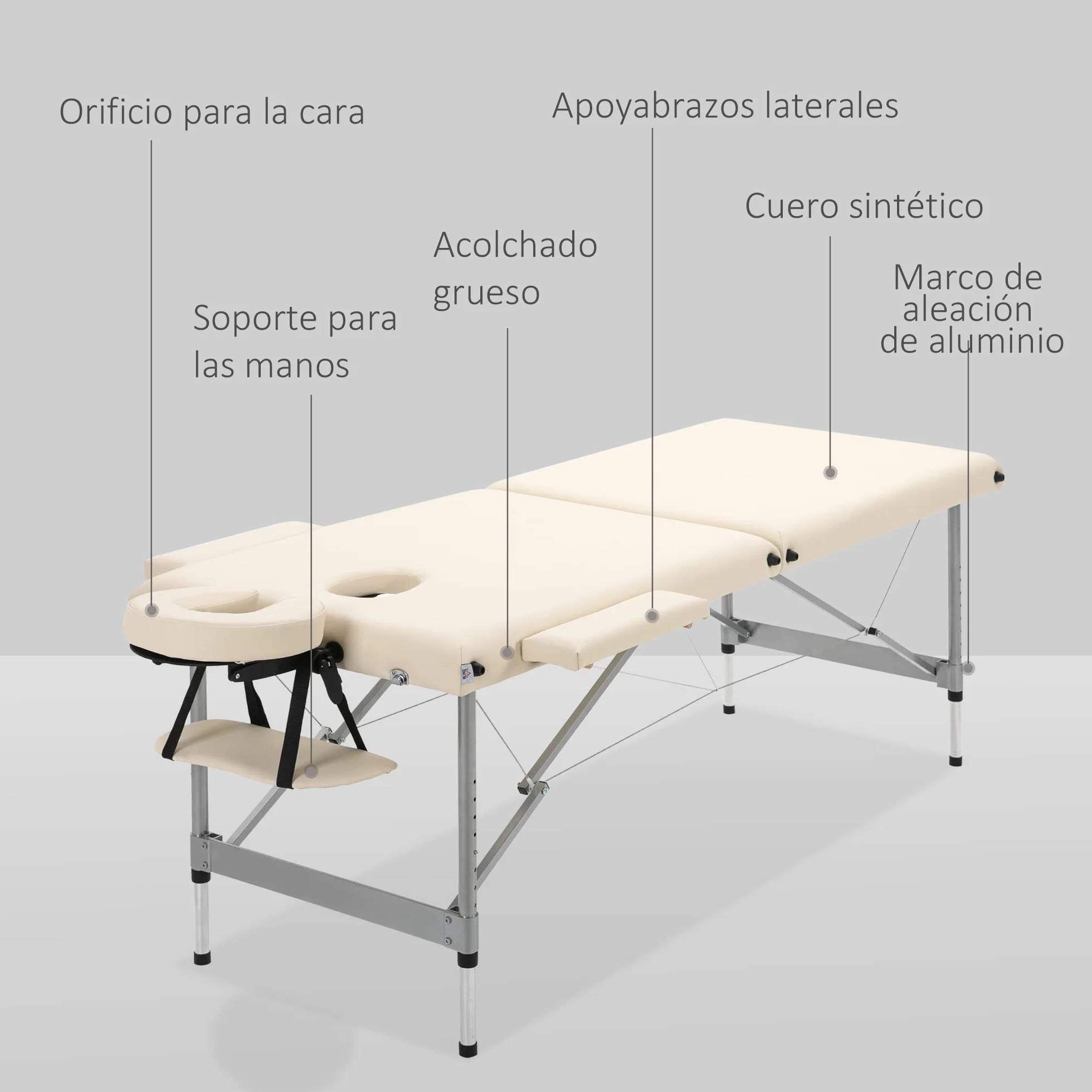 HOMCOM Camilla de Masaje Plegable Portátil con Altura Ajustable 7 Posiciones Marco Aluminio 130 kg 186x71x62-83 cm Beige