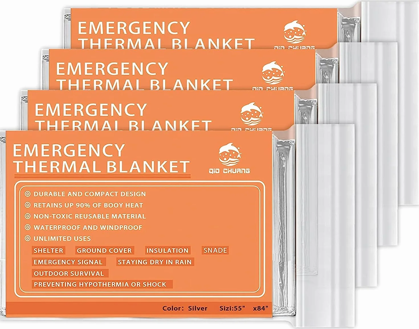 ANMEILU - Juego de mantas térmicas de emergencia de Mylar, 4 paquetes o 6 paquetes de mantas de supervivencia, juego de mantas de camping Perfecto para exteriores, senderismo, supervivencia, insectos, maratones o primeros auxilios