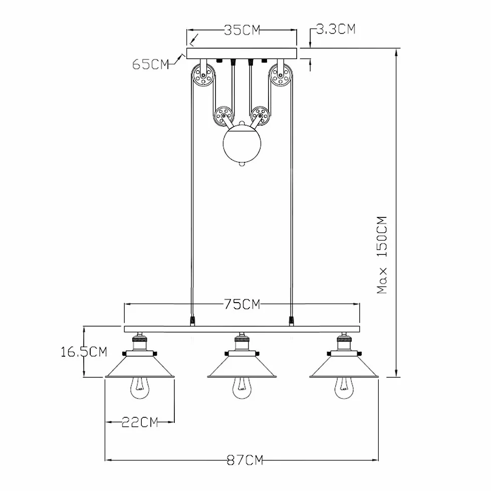 Lámpara de techo regulable industrial rústica vintage tres luces para cocina comedor