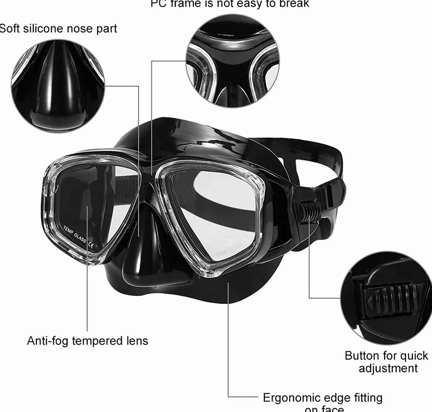Máscaras de Buceo, máscaras , Snorkel subacuáticas, antivaho, natación, Vidrio for Hombres y Mujeres