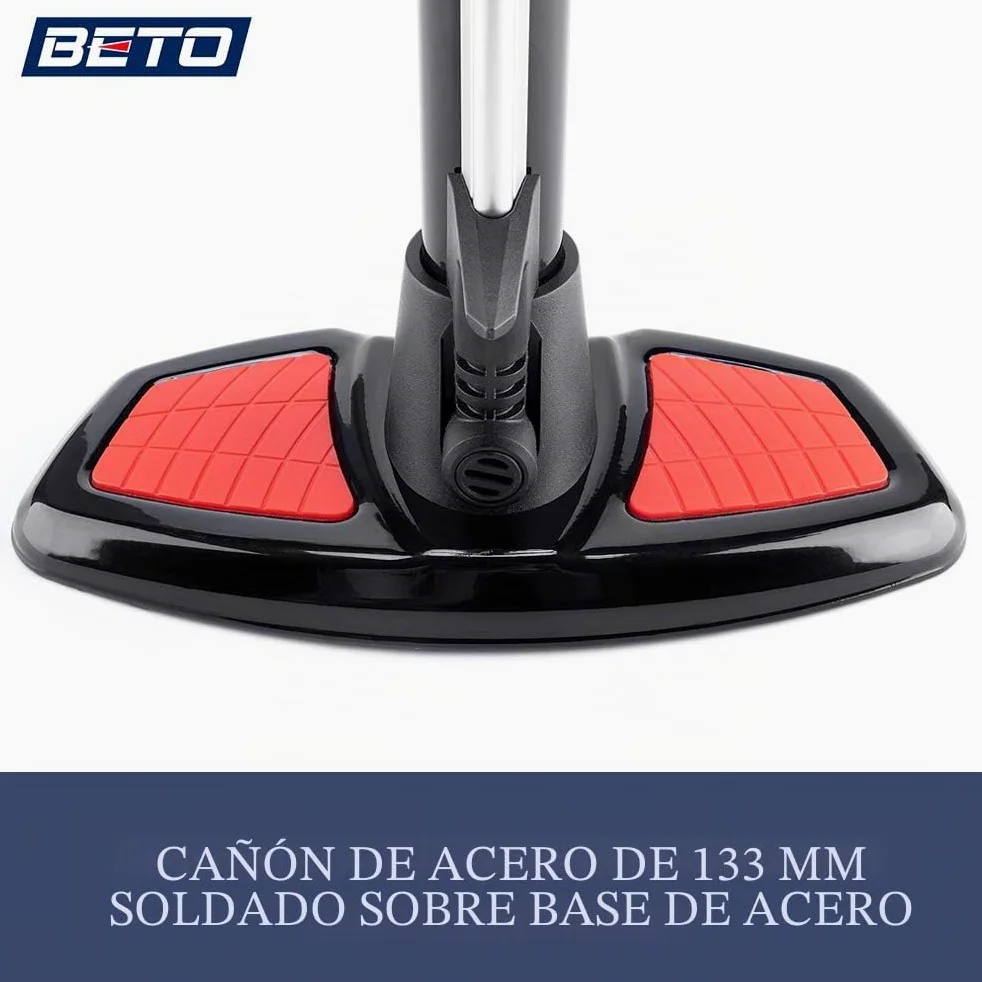 Beto Bomba de bicicleta portátil – Bomba de suelo para bicicleta con indicador industrial montado en la parte superior y botón de purga de aire – Válvula Presta Schrader Dunlop universal, tubo de