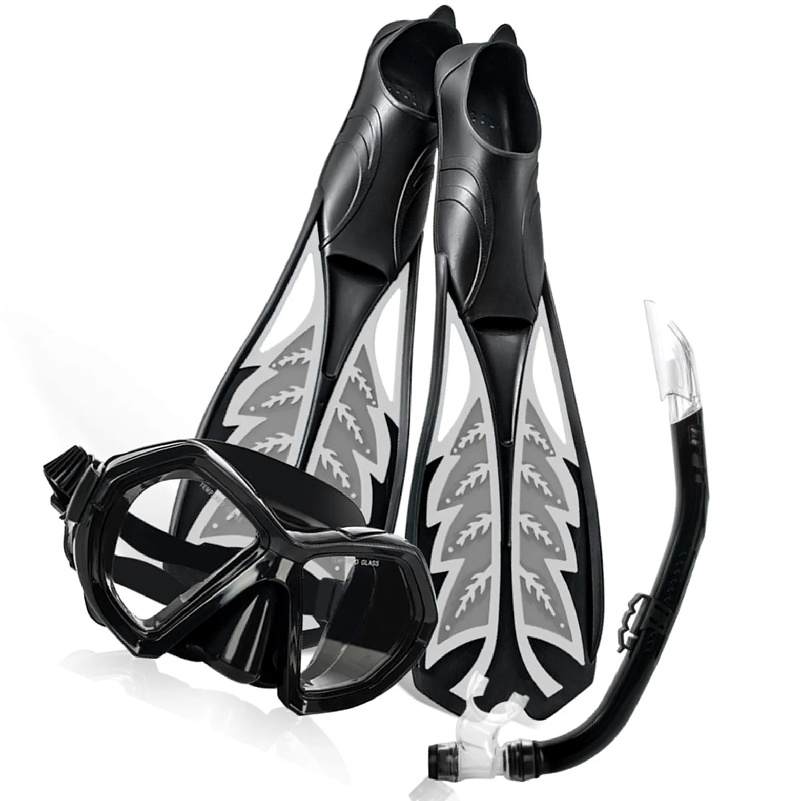 Keenso Equipo de Snorkel para Adultos, Juego de Snorkel para Adultos PP TPR con Máscara de Lente Transparente, Semi Seco y Aletas de Buceo, Equipo de Buceo de 3 Piezas para Natación y