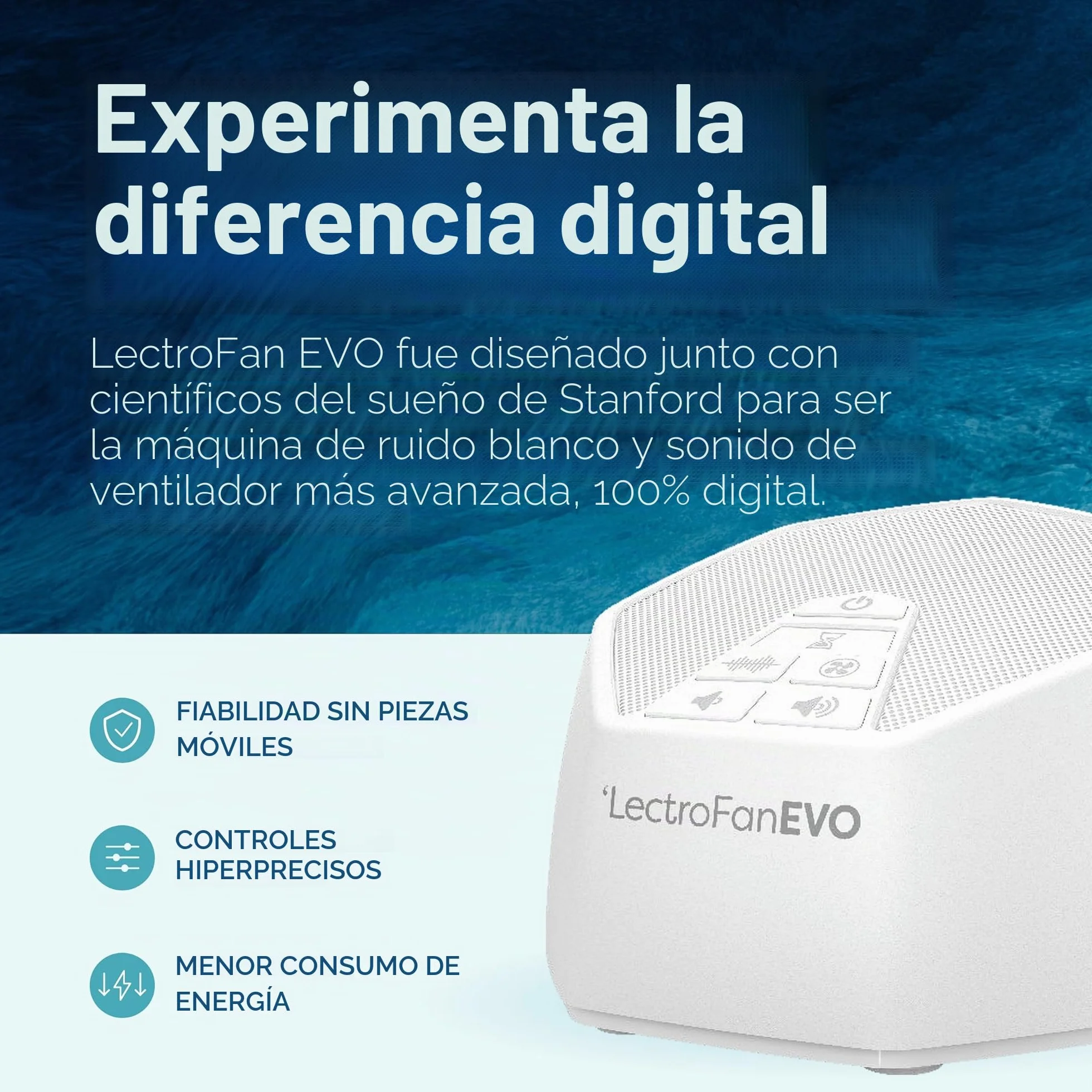 LectroFan Evo Máquina de ruido blanco ventilador sin bucle temporizador apagado blanco