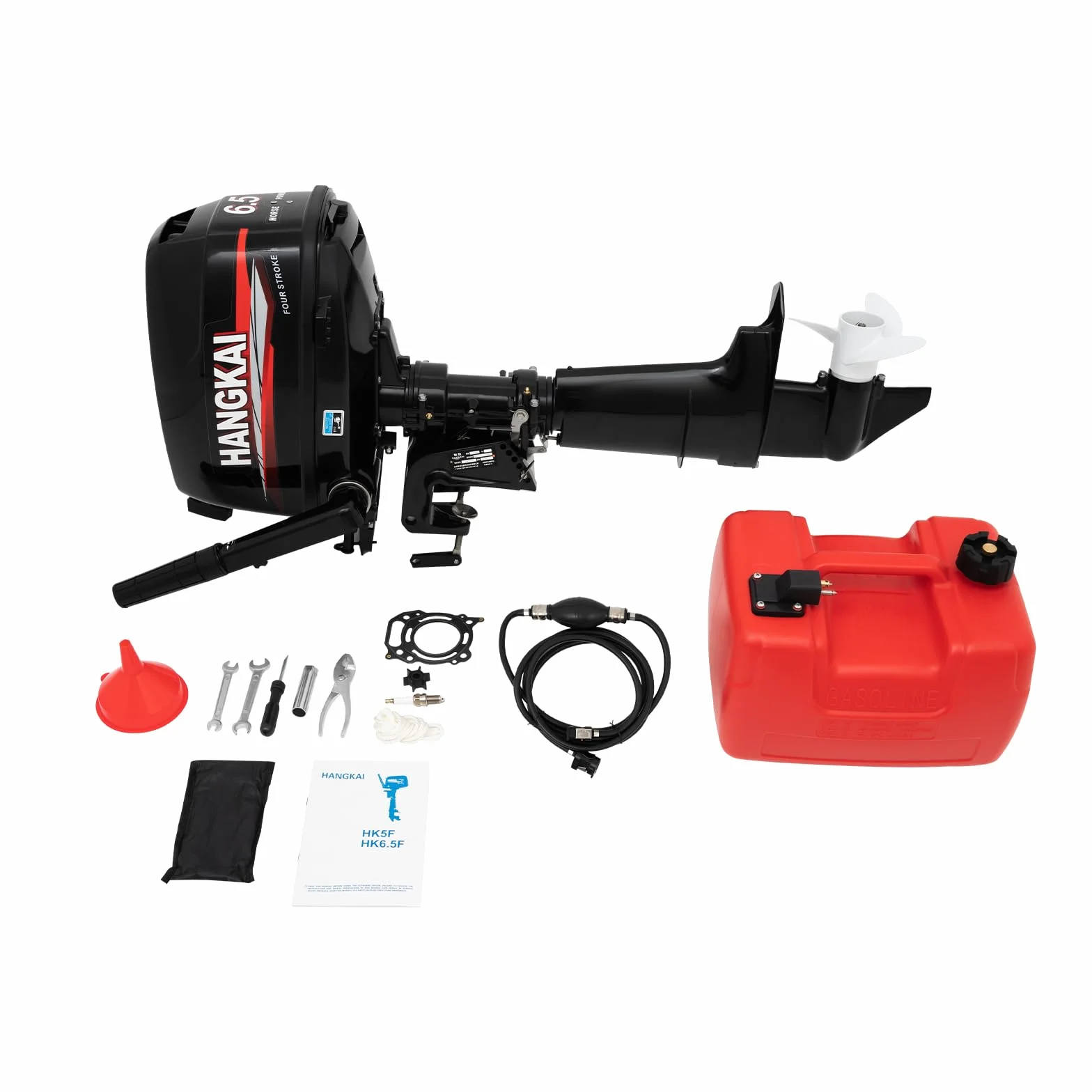 6.5HP Motor fuera de borda de gasolina, HANGKAI 4 tiempos Motor de Bote Pesado, Refrigerado por Agua Motor fuera de borda con Encendido CDI, 123CC Motor fuera de borda para Barcos de Pesca