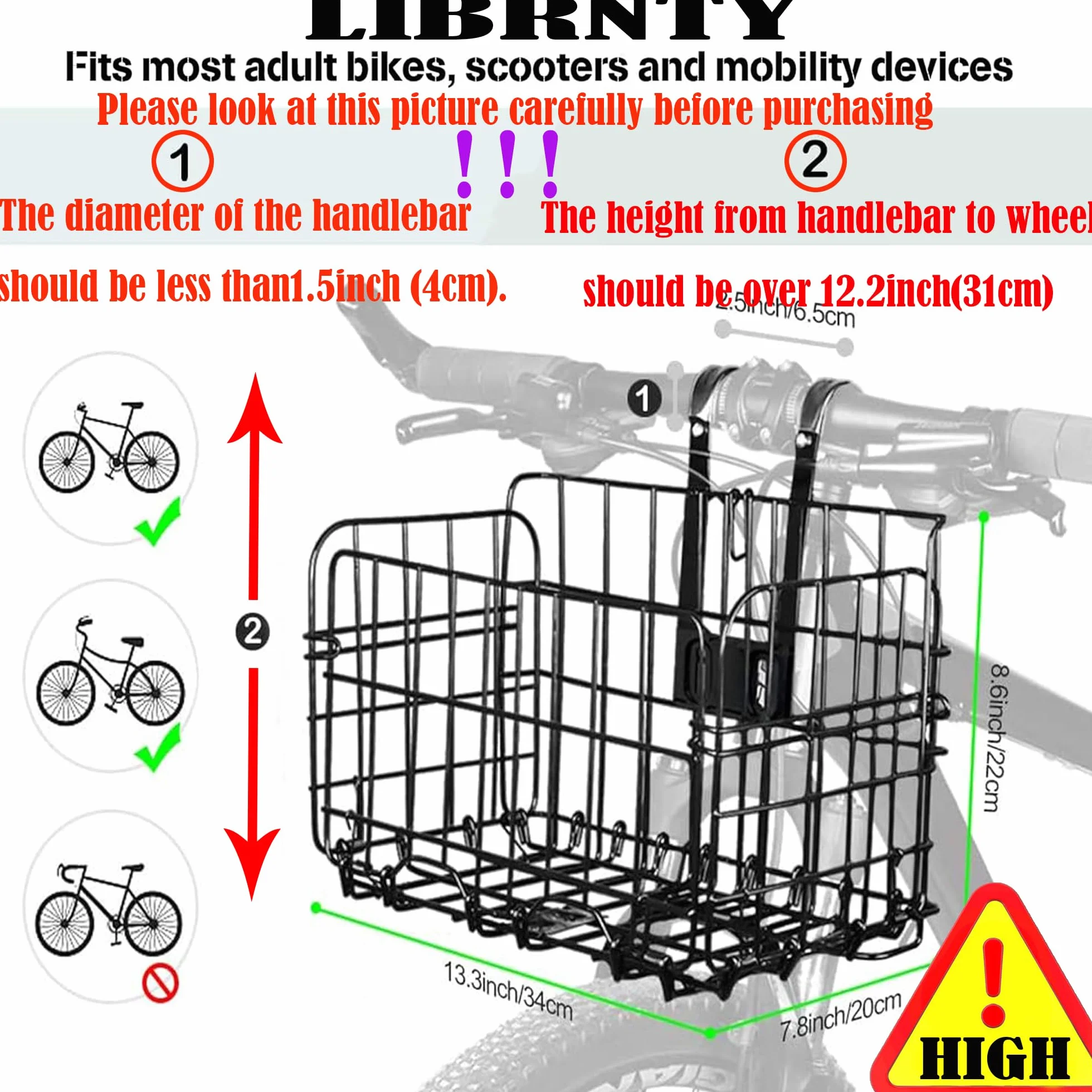 Cesta Delantera Bicicleta Malla Metálica, Bolsa Trasera Desmontable Multiusos para Bicicleta Plegable y Mountain Bike