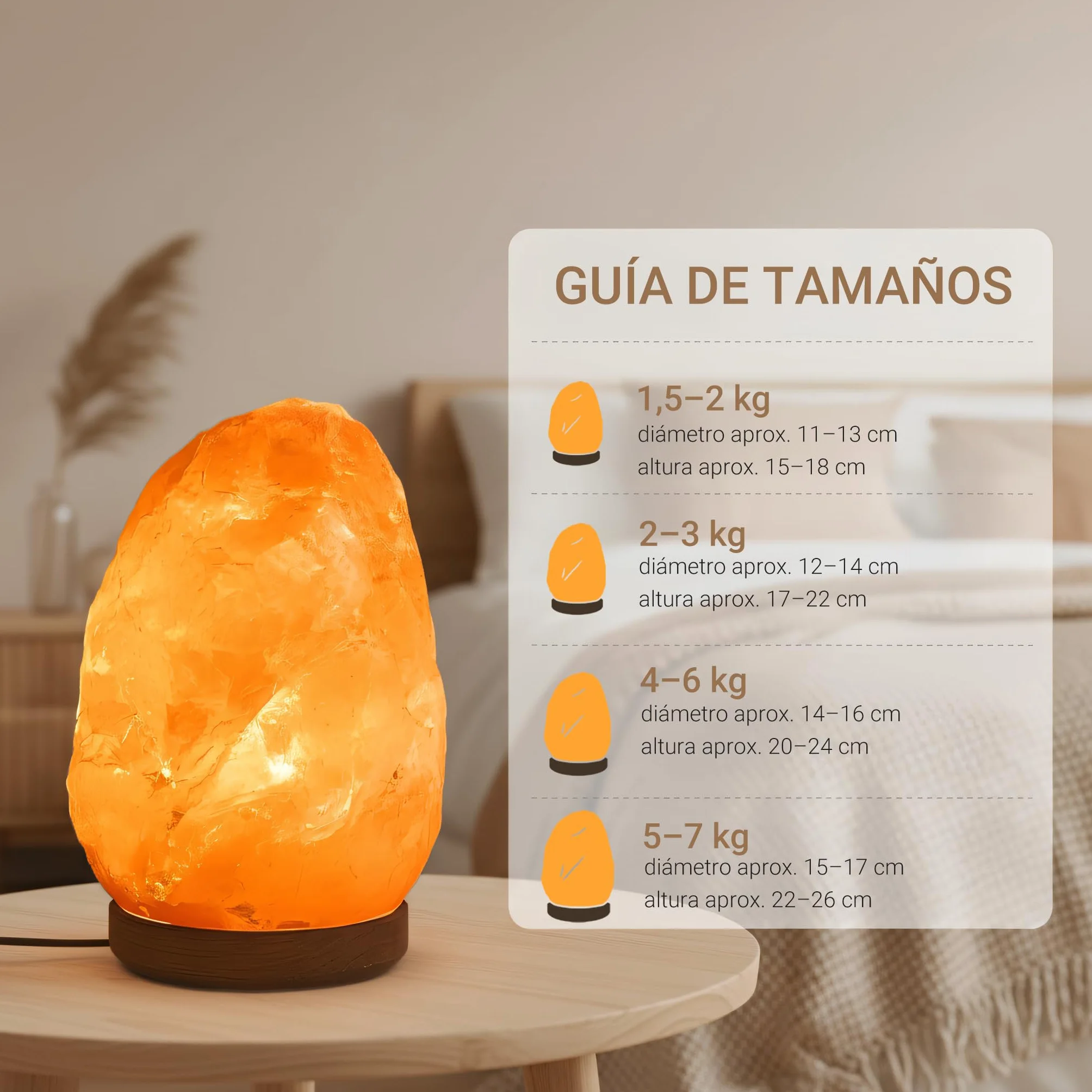H HANSEL HOME Lámpara de Sal Natural del Himalaya 1.5-2kg con Cable y Bombilla Base de Madera