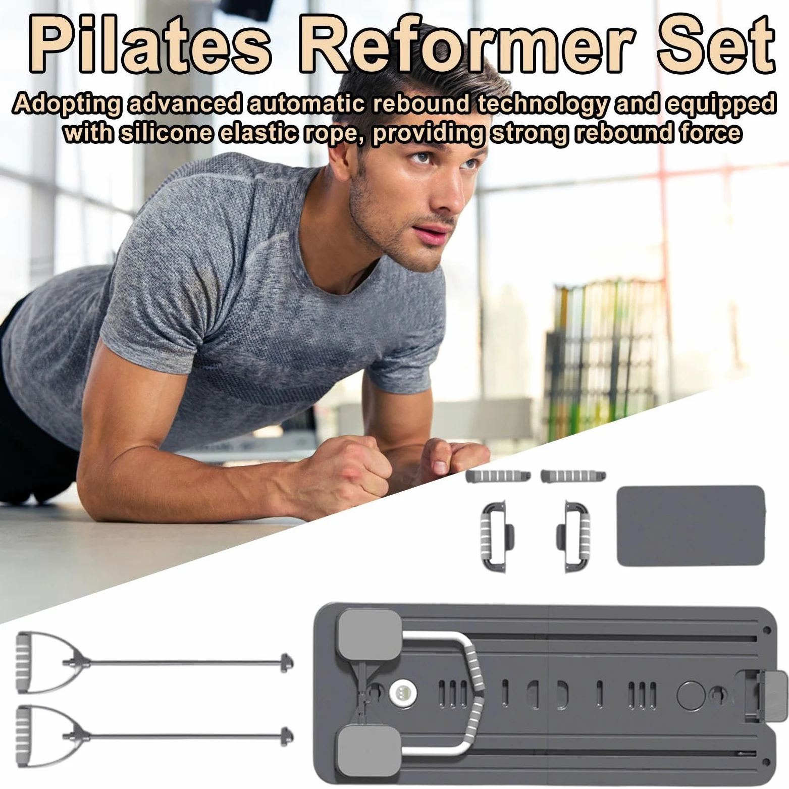 Bandeja de Pilates Máquina Fitness Abdominal y Reforma Pilates,Accesorios Plegables con Bandas Elásticas Equipo de Entrenamiento para Ejercicios Corporales