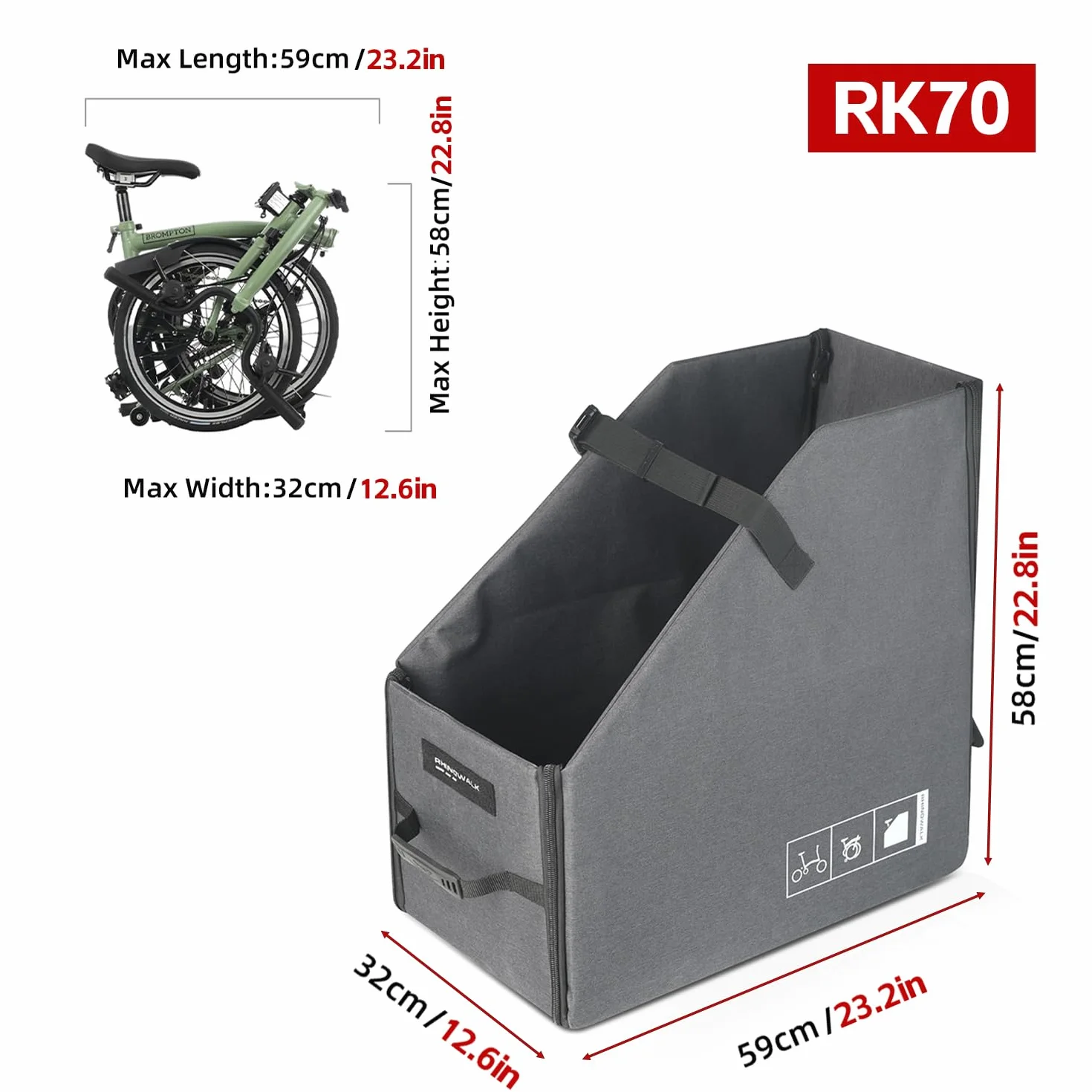 Rhinowalk Caja de Almacenamiento Plegable para Bicicletas Brompton, Organizador de Maletero de Coche Plegable, Estuche para Transporte de Bicicletas, Bolsa de Viaje, YRK70G