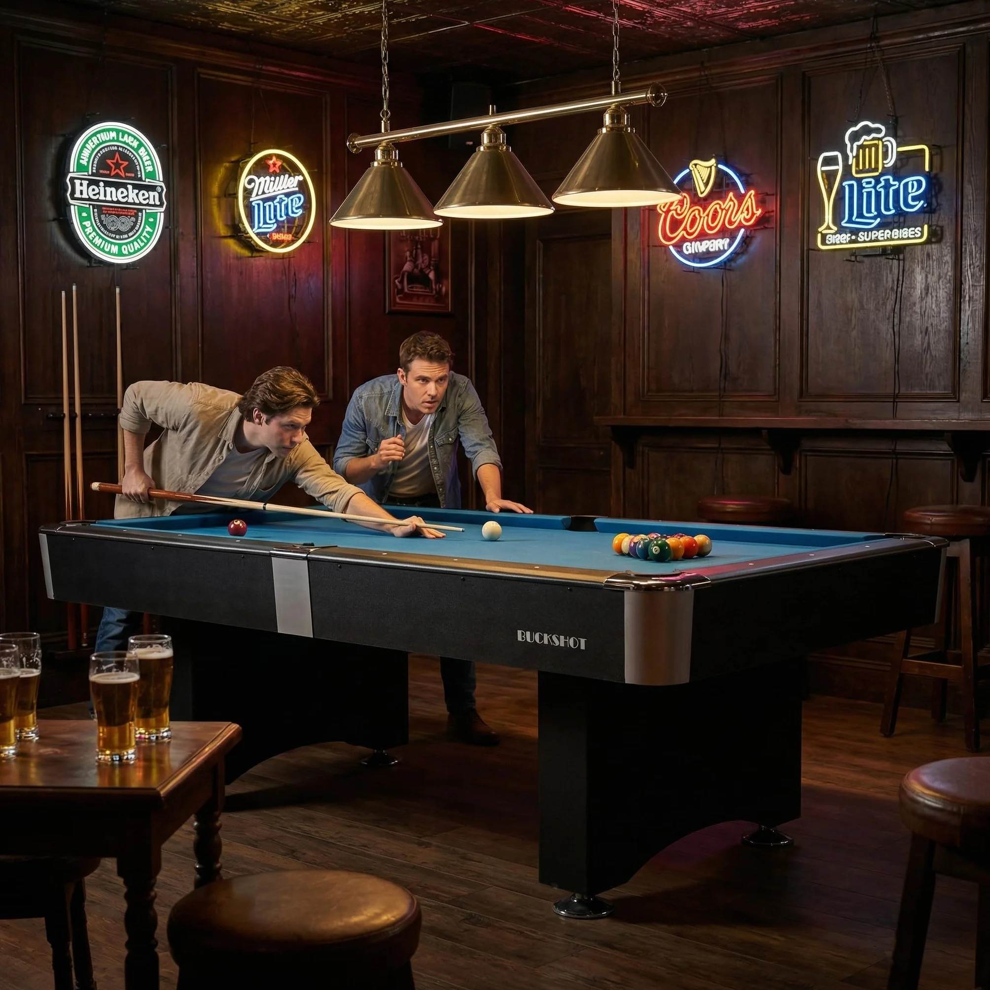 Mesa de Billar 8ft BuckShot Manhattan (244x132cm) - Billar Americano - Pool 8 ft - 130kg - Retorno de Bolos Automático - Accesorios Incluidos