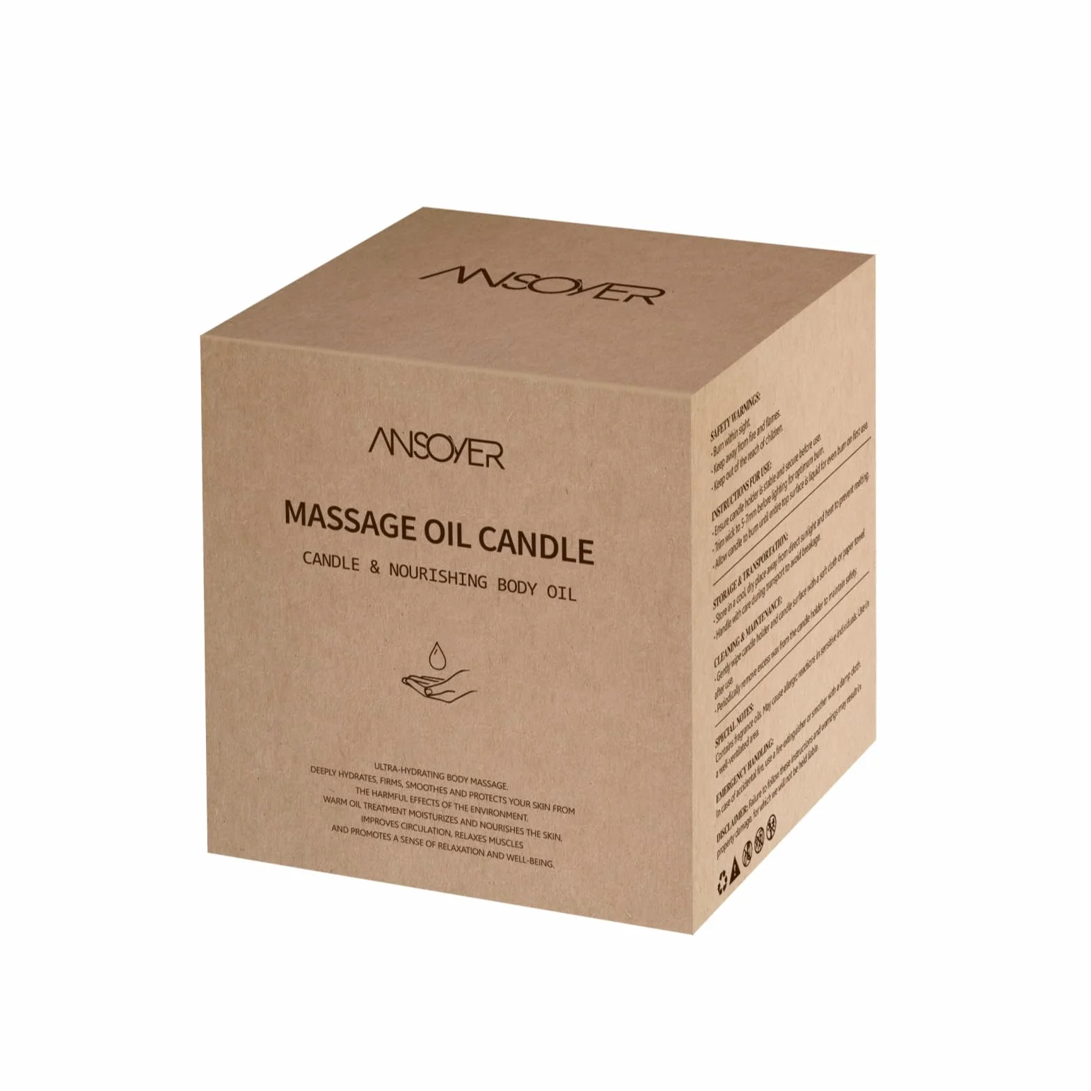ANSOYER Vela de Masaje 200g Hidratante Nutritiva Spa Aromaterapia Relajación Ámbar Vainilla