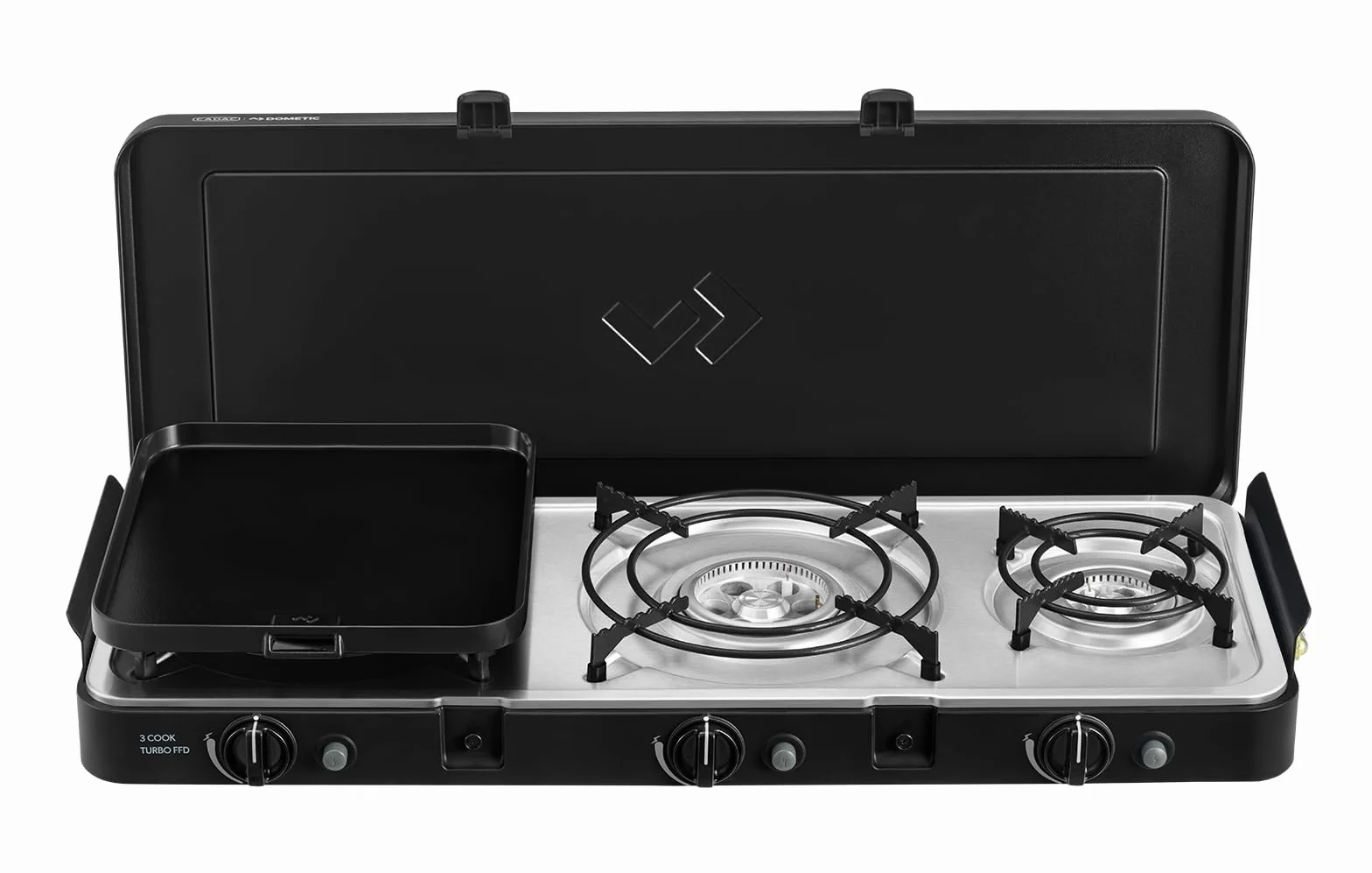 CADAC - 3 Cook Turbo FFD Deluxe - 50mBar - Barbacoas portátiles - Superficie de cocción de acero inoxidable - Incluye funda protectora - Camping - Barbacoa imprescindible