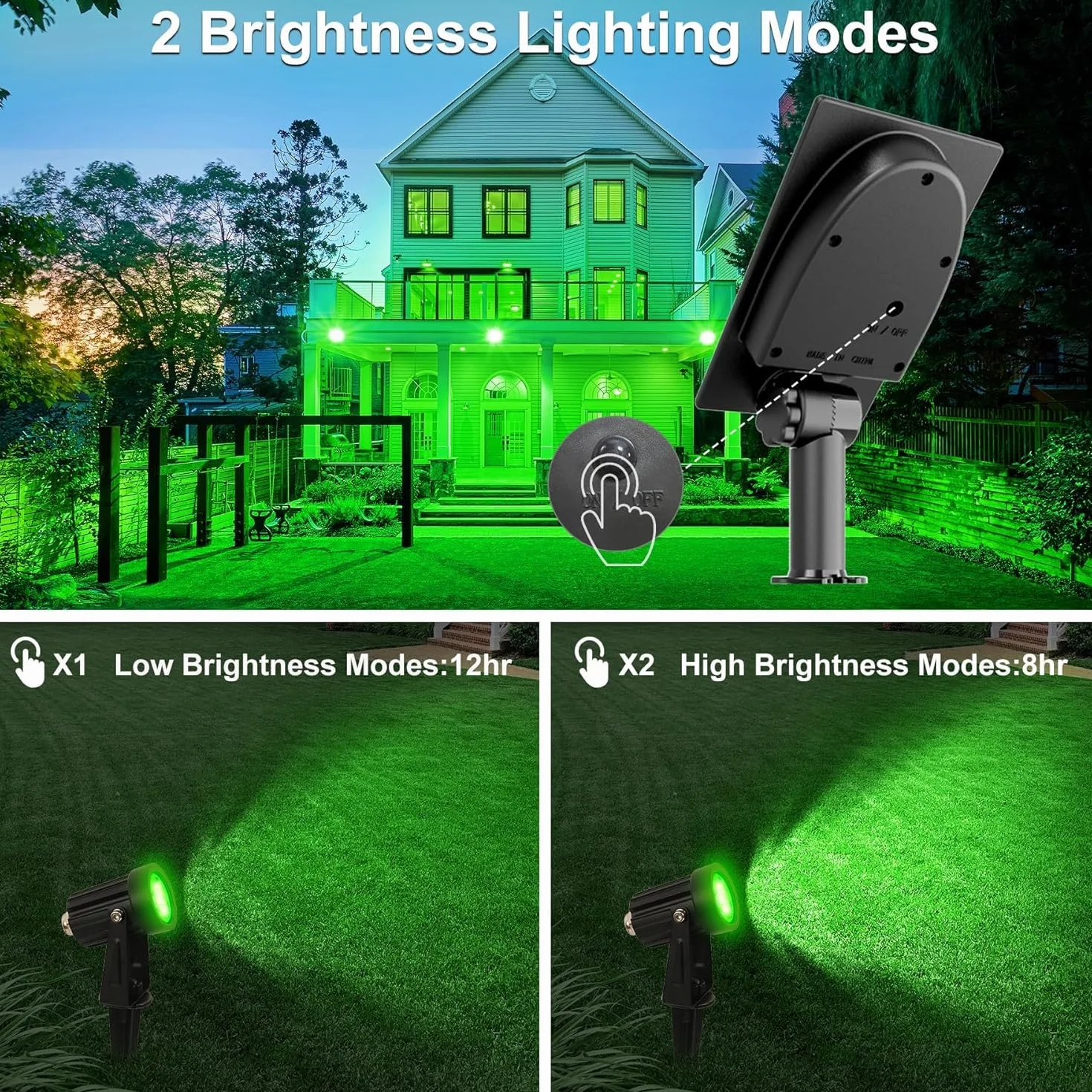 NATPOW Focos LED Exterior Solare Verde 2 en 1 IP65 Impermeable 2 Niveles de Brillo