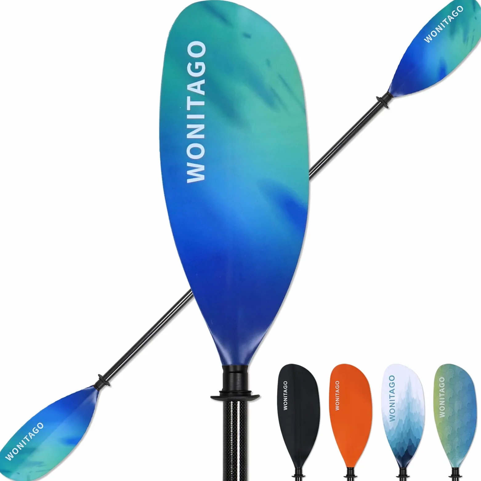 Palas de kayak de fibra de carbono con cuchillas de nailon, remos flotantes ajustables para kayak, 3 piezas, 210-230 cm, azul degradado