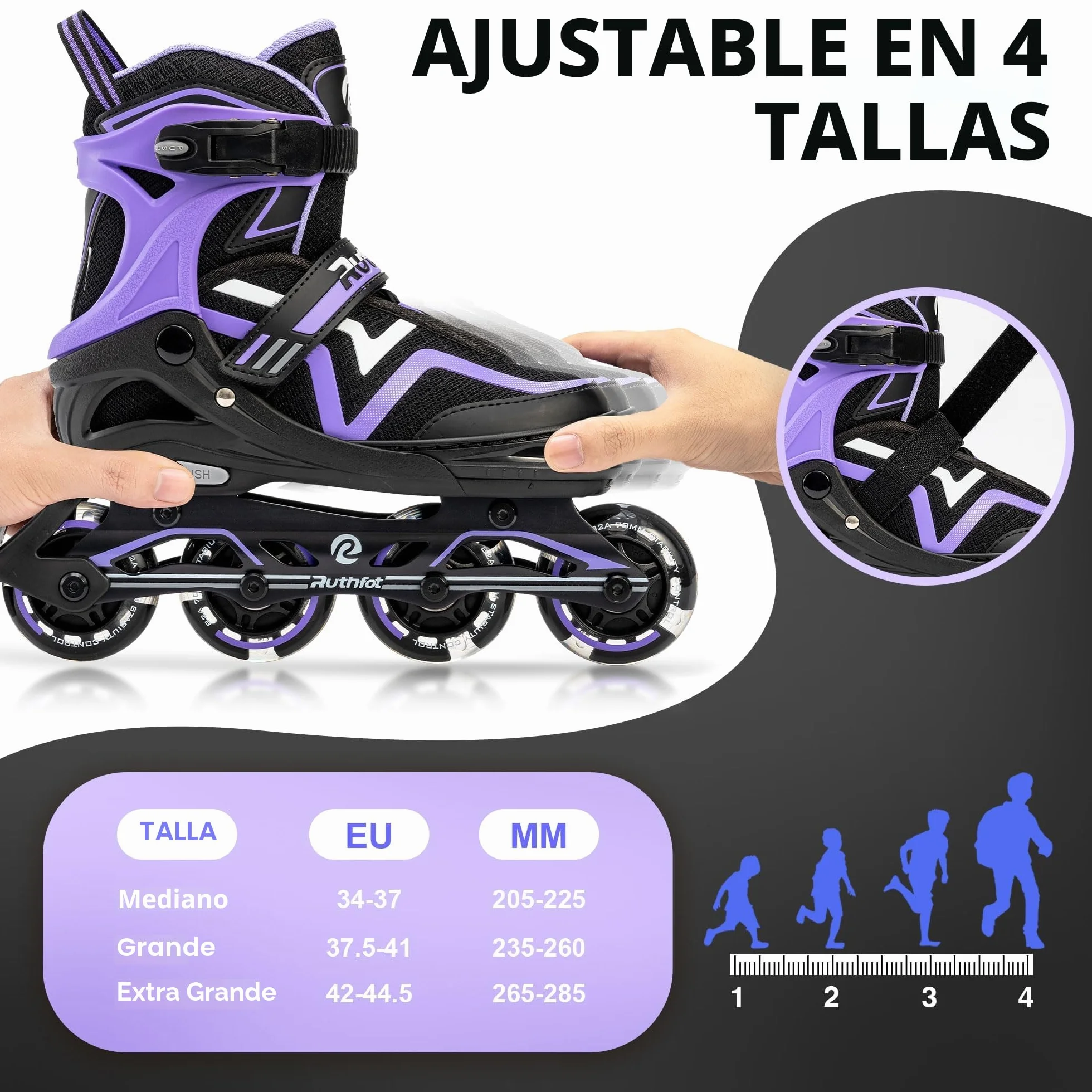 Ruthfot Patines en línea Ajustables Luminosos para niños y niñas 6-12 años