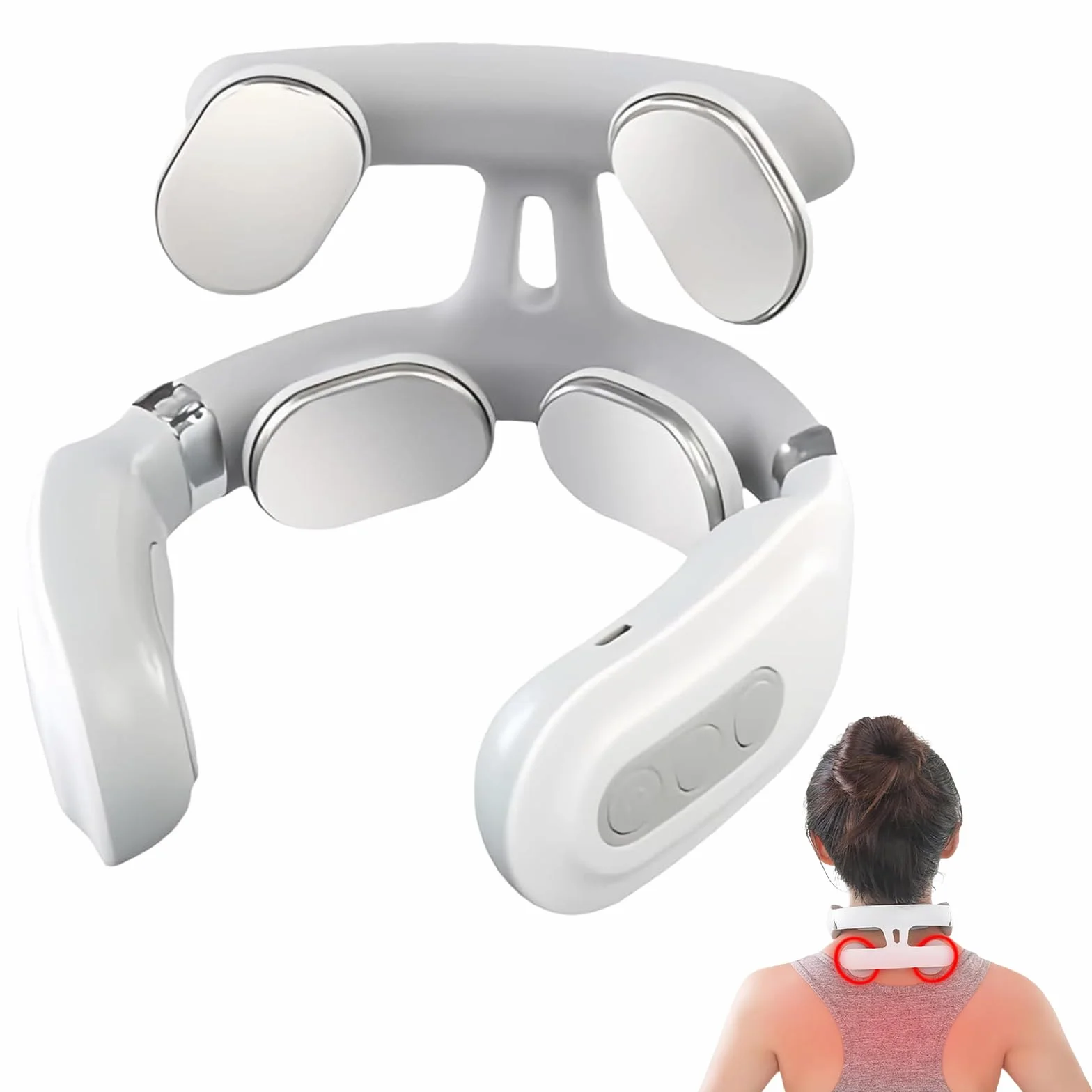 Masajeador cervical eléctrico de impulsos, 6 modos de masaje y calentamiento, 16 niveles de fuerza ajustables, portátil con control de voz