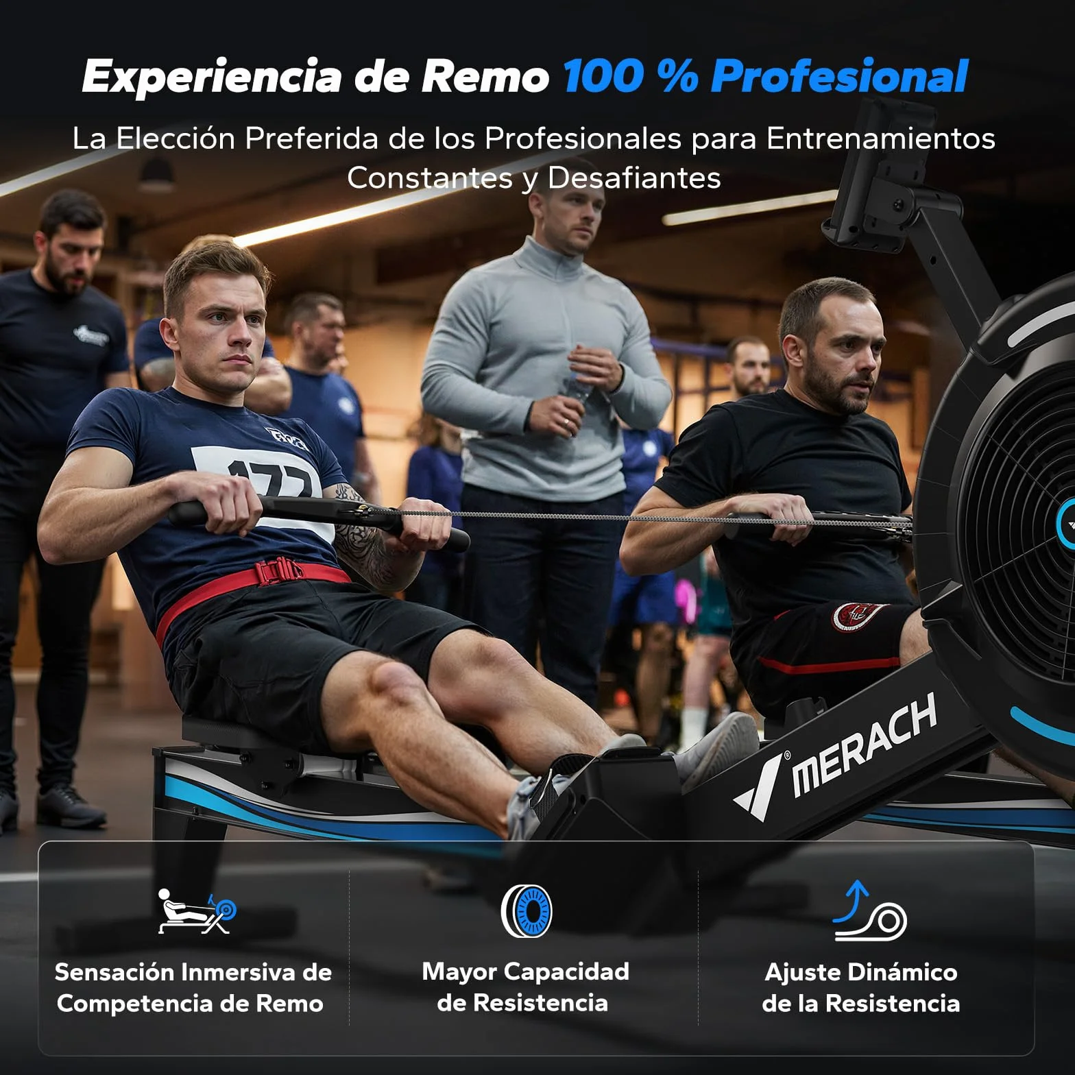 MERACH R50 Máquina de Remo para casa con Resistencia de Aire, 10 Niveles Ajustables con App Exclusiva, Máquina de Remo Profesional para Interiores, Asiento Ergonómico y Cómodo