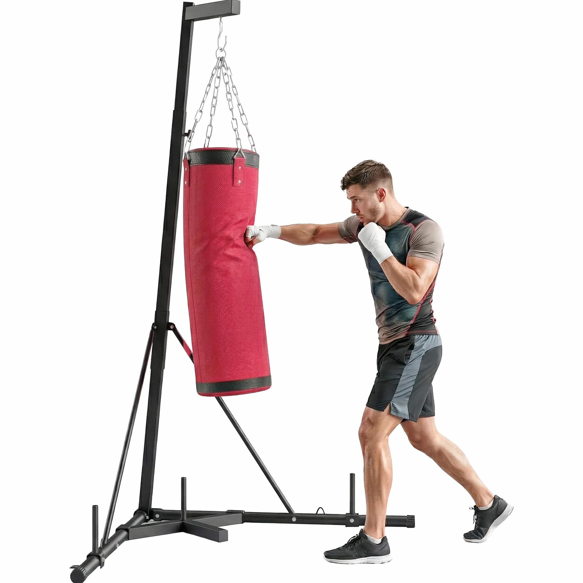 SPORTNOW Soporte para Saco de Boxeo de Pie de Acero, Soporte para Bolsa de Boxeo con Altura Ajustable 175–220 cm y 185–231 cm, Base Pesada y Bolsa de Arena, Entrenamiento para MMA, Gimnasio en Casa