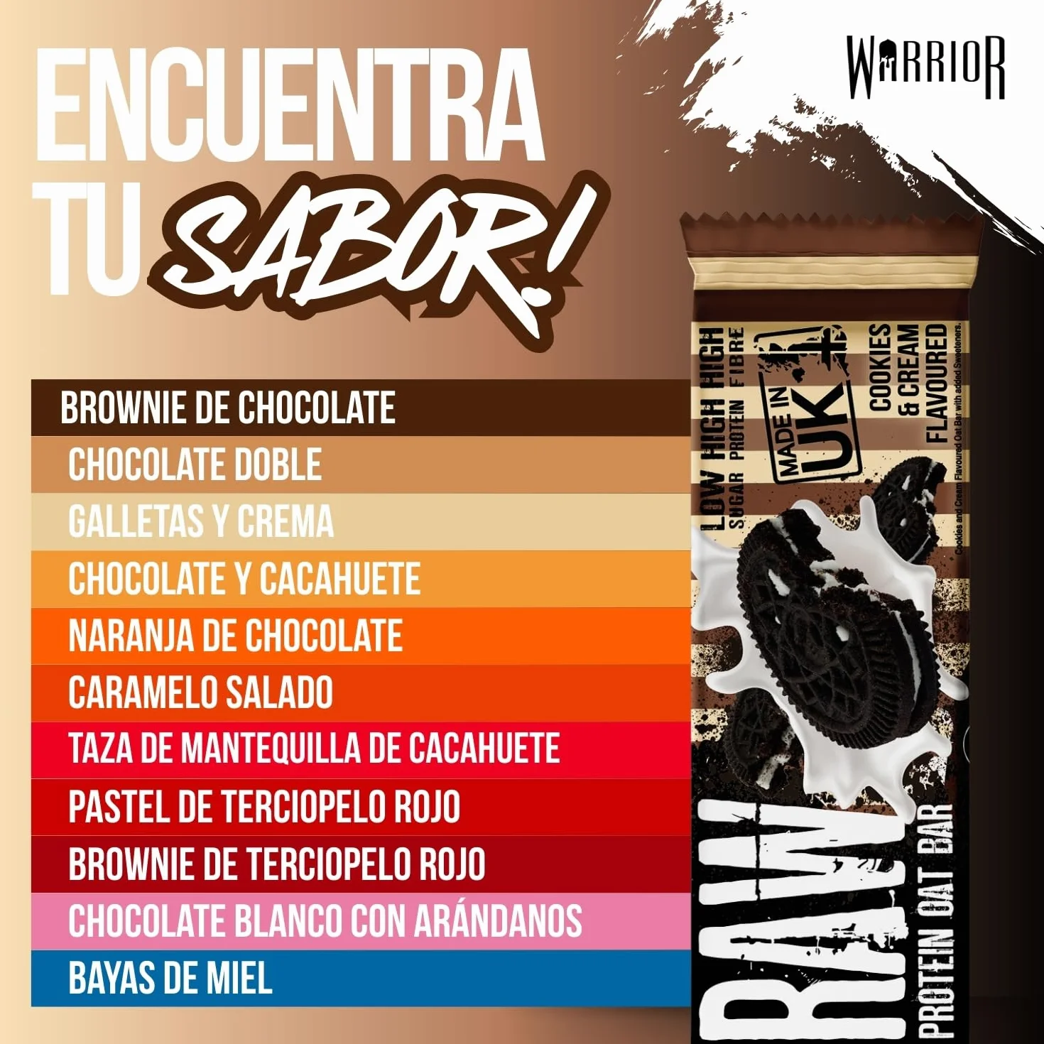 Warrior RAW Flapjack 20 g Proteína Pack 12 x 75 g Avena Fibra Bajo Azúcar Snack Saludable