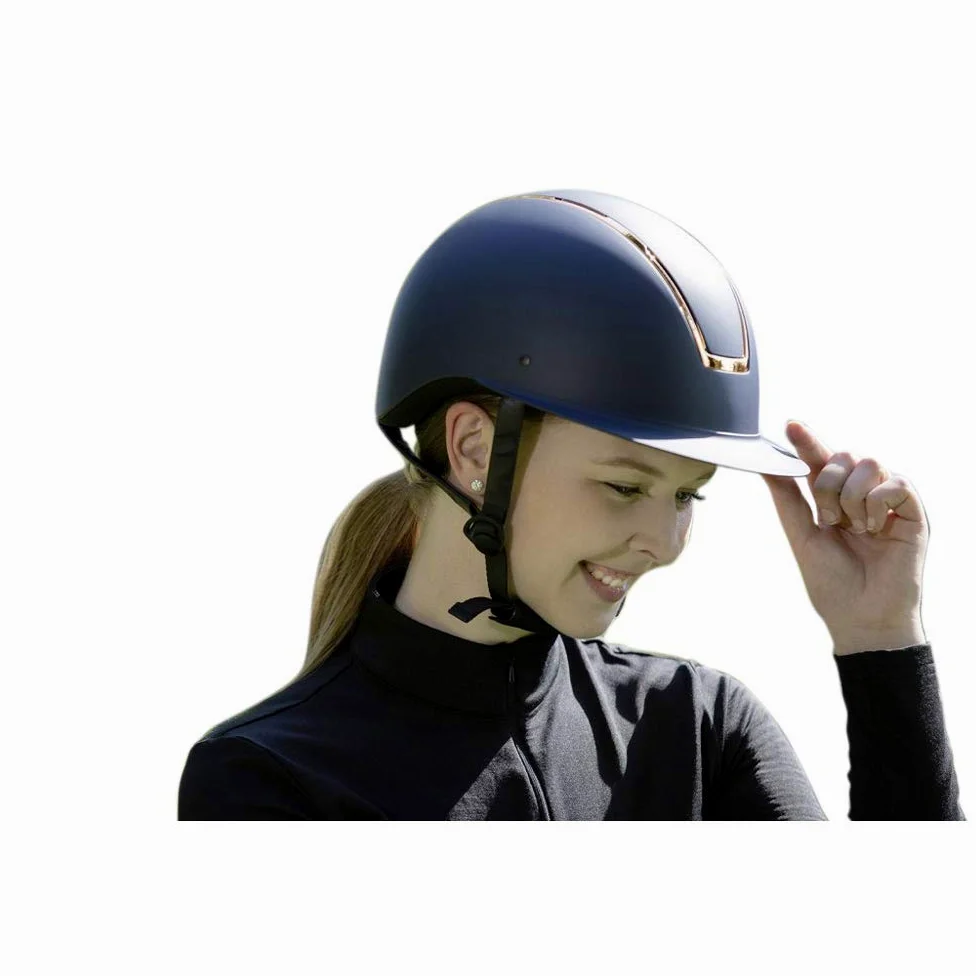 HKM Lady Shield 6979 - Casco de equitación (55-57 cm), color azul oscuro y oro rosa