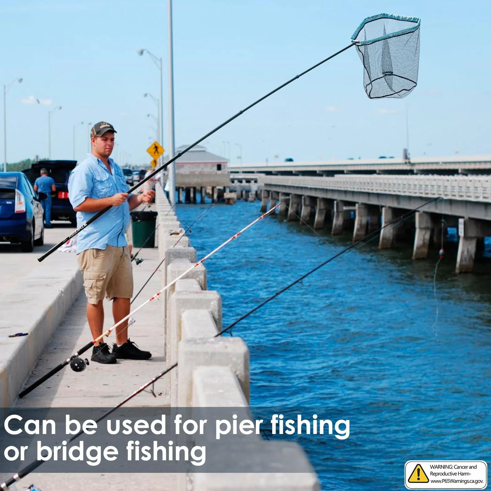 THKFISH Red de pesca de fibra de carbono con mango largo, telescópica de 210 – 400 cm, marco de aluminio, red de pesca de goma, red de pesca