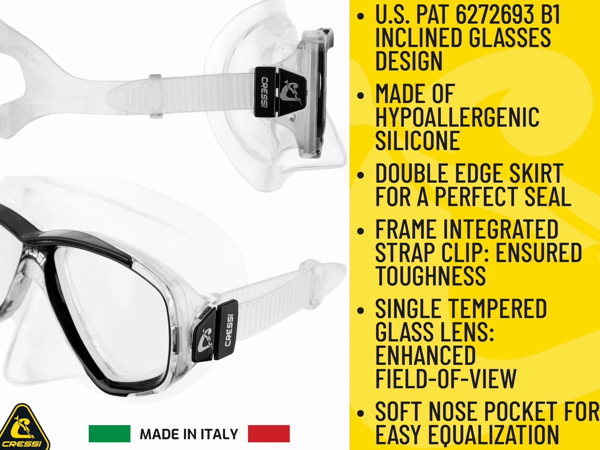 Cressi Perla - Máscara de Silicona para Adultos de pequeño Volumen Interior para Buceo, esnórquel Calidad Italiana Desde 1946