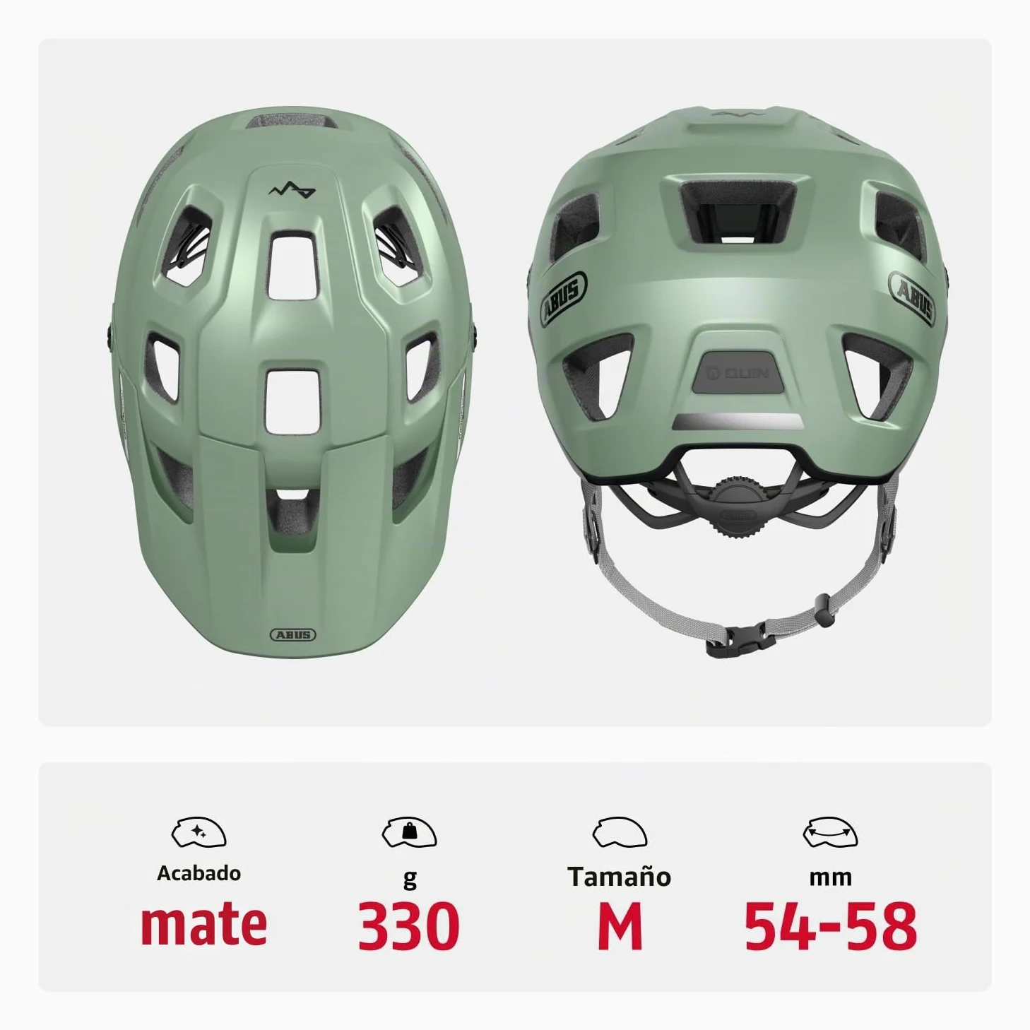 ABUS Casco MTB MoDrop para Bicicleta de Montaña, Verde, M | Tecnología In-Mold, sistema de ajuste, soporte para gafas, abertura para coleta