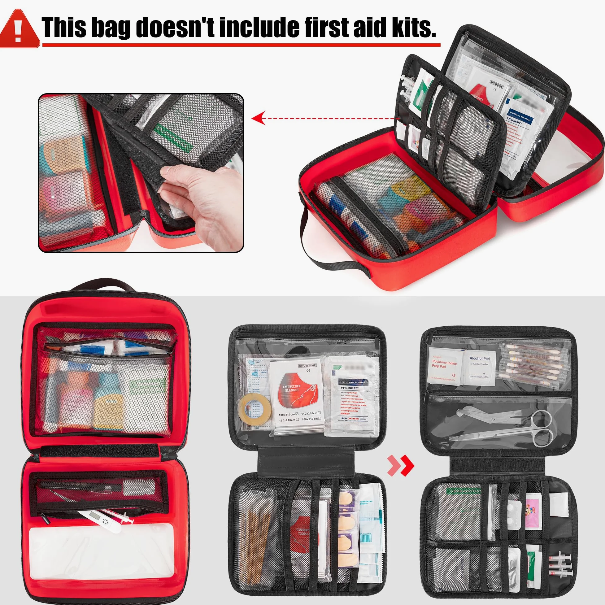 Marscamd Bolsa de primeros auxilios vacía impermeable con panel desmontable, pequeña bolsa médica con sistema Molle, color rojo (solo bolsa)