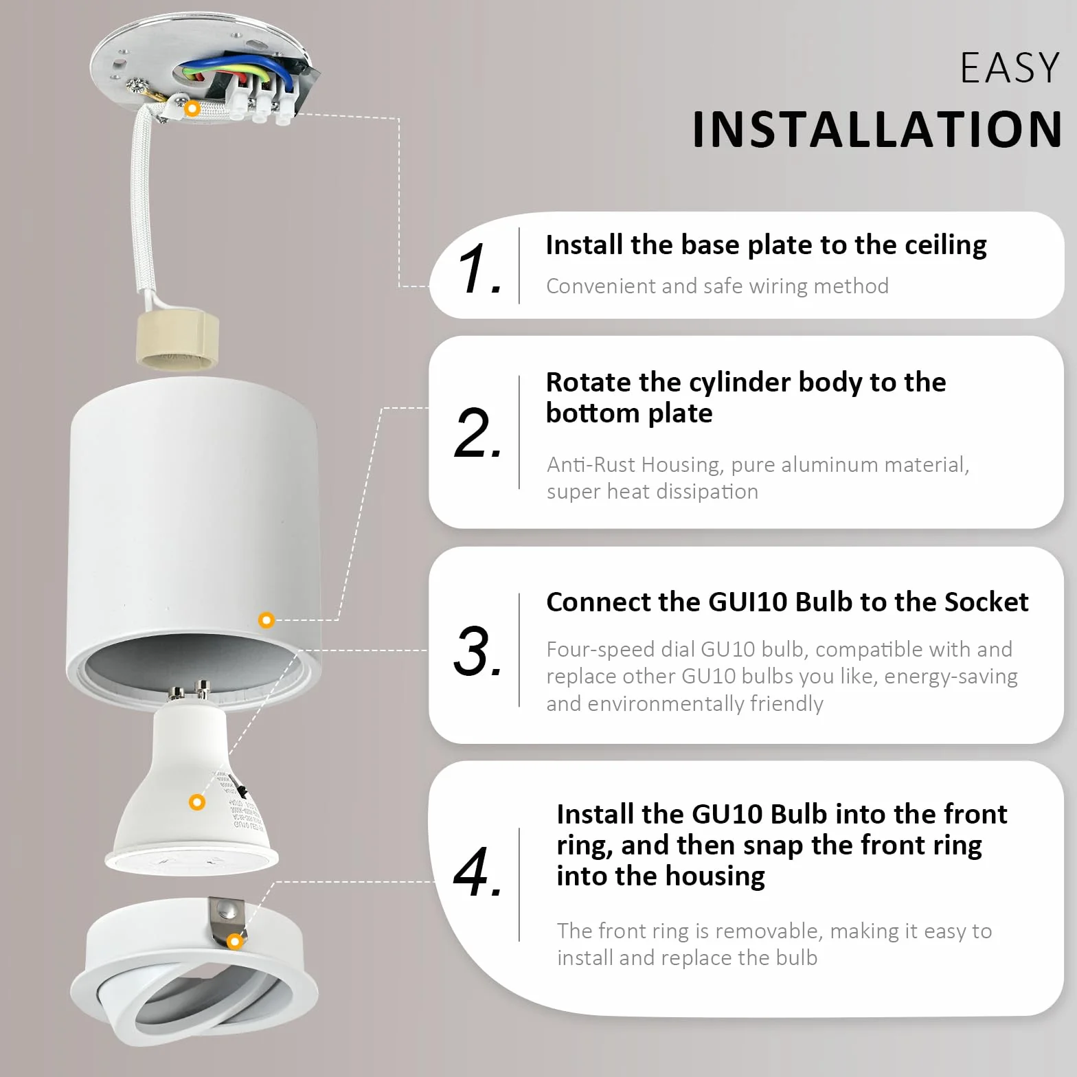 Focos LED Interior Techo Blanco Orientable 5W GU10 3000K 4000K 6000K Aluminio 230V Downlight LED Superficie Ø80x84mm