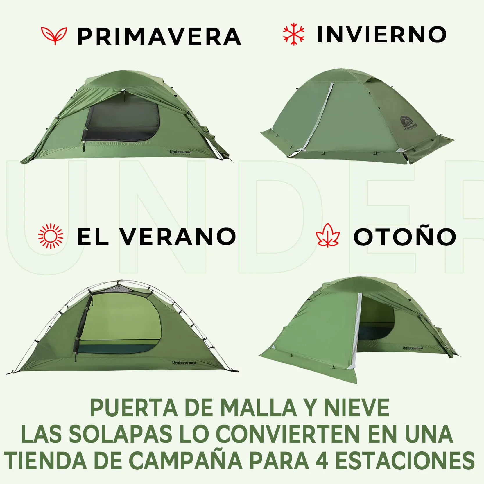 Tienda de campaña impermeable ligera 1/2 personas senderismo acampada nieve montañismo
