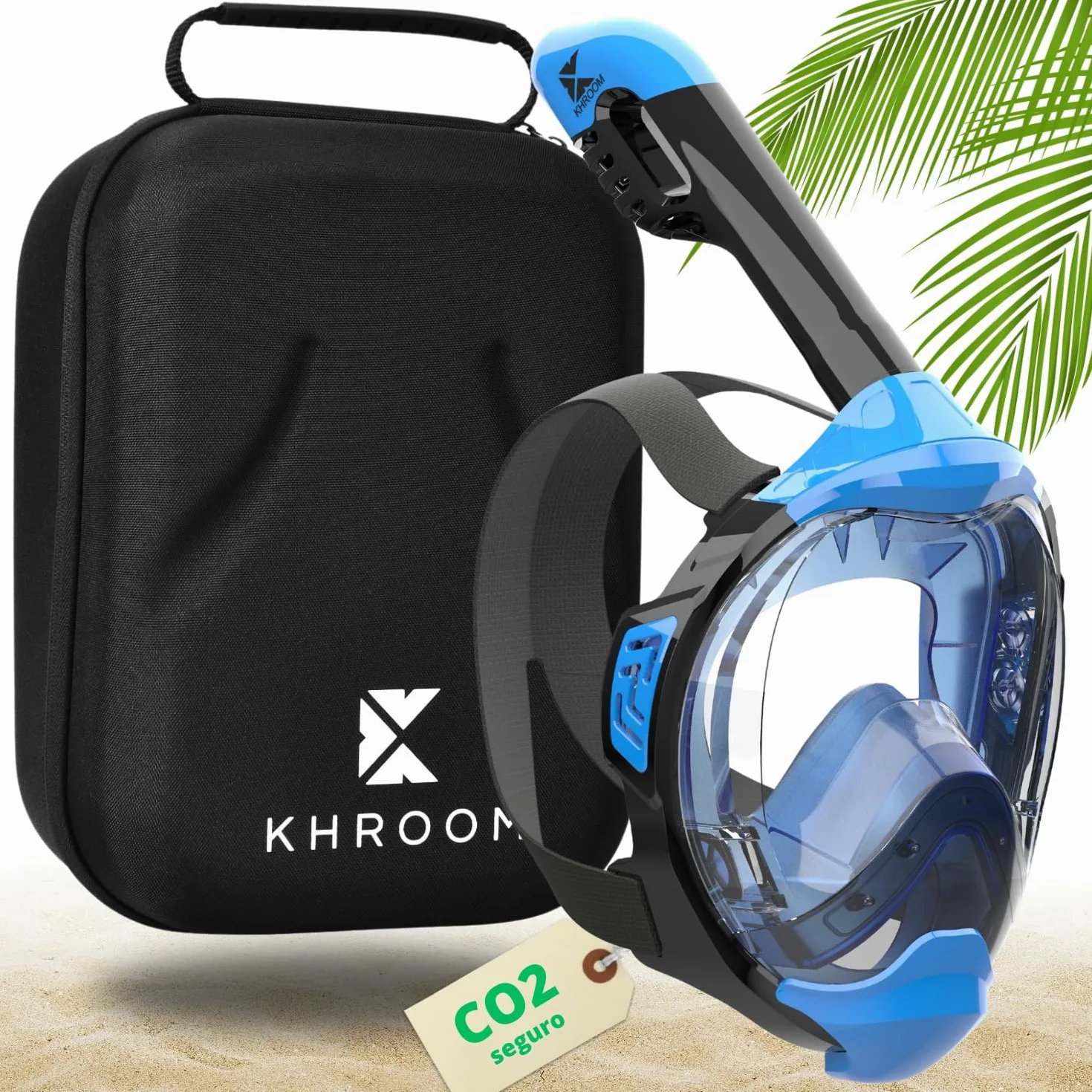 Khroom Máscara de esnórquel para Adultos y niños - Seaview Y | Sin Problemas de CO2 | Máscara Completa para Snorkeling| Equipo de Snorkel con máscara Integral Completa para Adultos (L/XL Azul+Case)