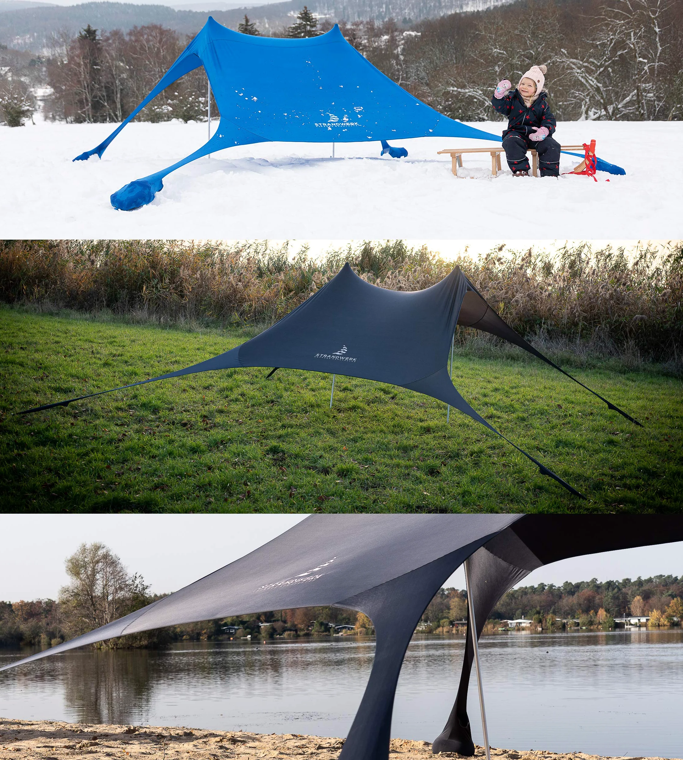 Tienda de campaña de protección Solar toldo desplegable con Anclaje de Arena, Postes de Aluminio y estacas de Tierra (210 x 210 cm)