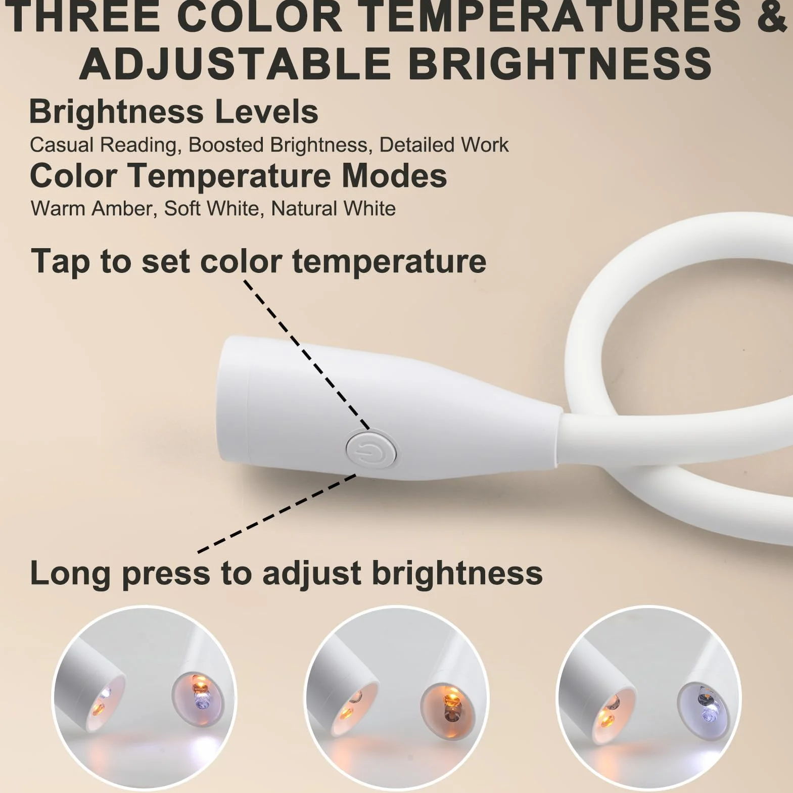 Lámpara de Cuello Lumi Crealis, Luz Ajustable Recargable 3 Colores 9 Niveles Brillo, Collar Flexible Rotación 360°