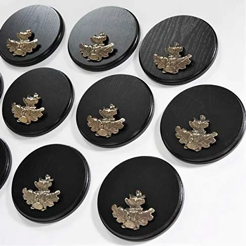 GTK - Geweihe & Trophäen KRUMHOLZ 10 Placas de cuña para Armas, Redondas, oscuras, AF 17 cm, con 10 Hojas de Roble Grandes