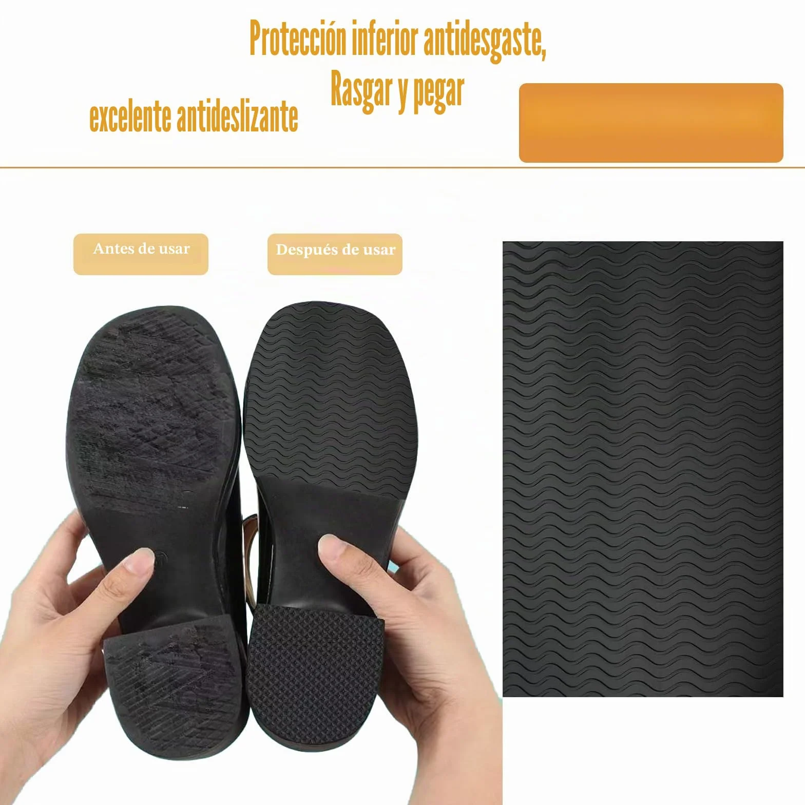 Protectores para Suelas de Zapatos Antideslizantes, Plantillas Autoadhesivas, Reducción de Ruido, Negro