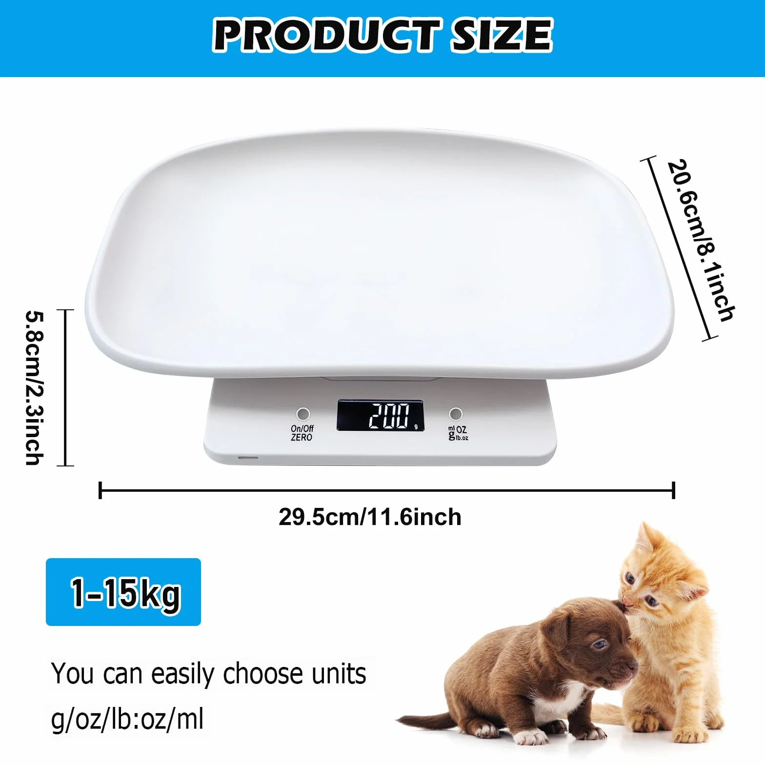 Báscula digital para mascotas 15 kg ± 1 gramo pantalla LCD mini báscula electrónica