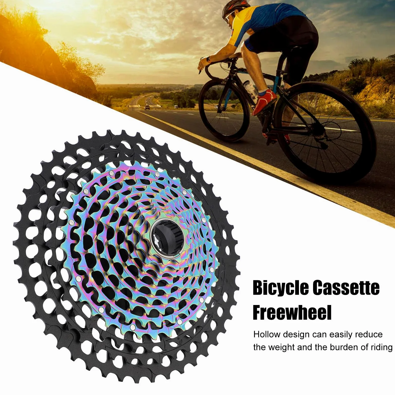 Drfeify Caseta de Bicicleta de 12 Velocidades, Aleación de Aluminio CNC Hollow Climbing Gear 9-46 Cassette de Bicicleta Rococal
