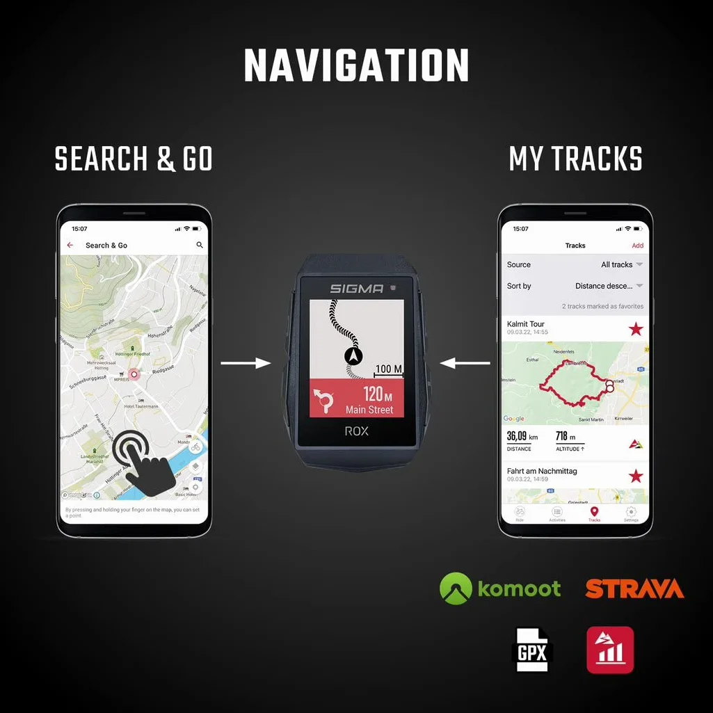 Sigma ROX 11.1 EVO Negro | Ciclocomputador GPS con 150 Funciones | Compatible con E-Bike I Ciclocomputador inalámbrico con Pantalla de 1,77" I Velocímetro GPS con medición de altitud