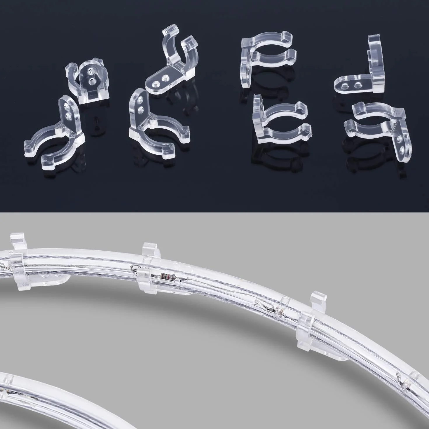 Clips de fijación para tubo de luz LED, 40 unidades, soporte transparente de plástico