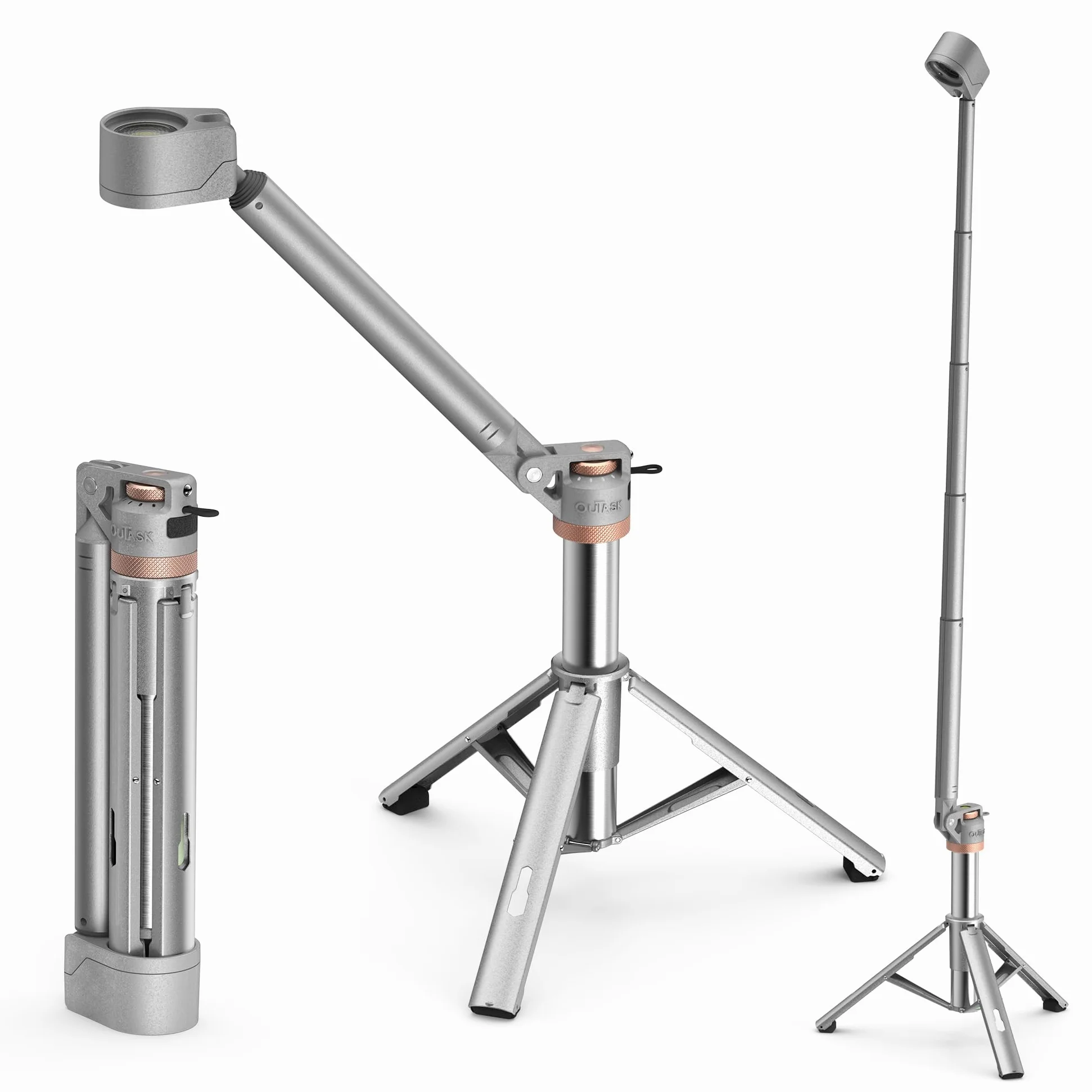 Outask TD2 - Linterna LED telescópica para camping, 1500 lm, ultrabrillante, luz portátil todo en uno, base de trípode magnética, CRI 90 atenuación continua/CCT (2000 K-7000 K), IPX7 impermeable