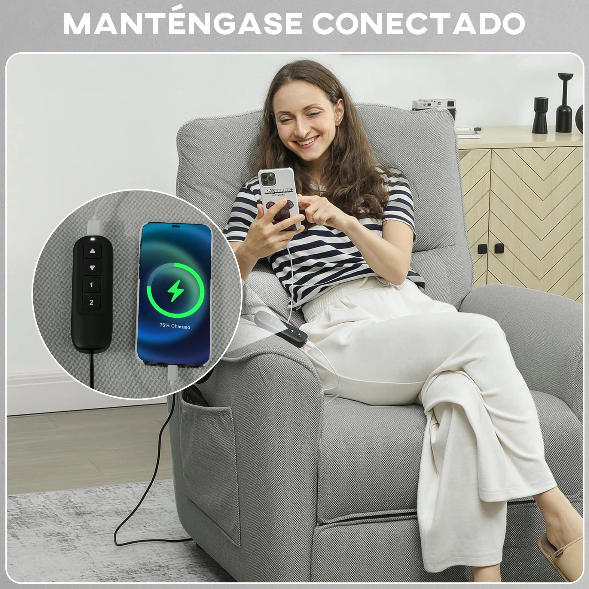 HOMCOM Sillón Relax Reclinable Eléctrico con Calor Lumbar y Masaje Vibración, Gris
