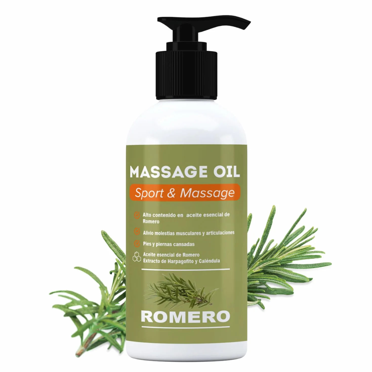 Aceite de Romero para Masaje 250 ml con Aceite Esencial de Romero, Harpagofito y Caléndula