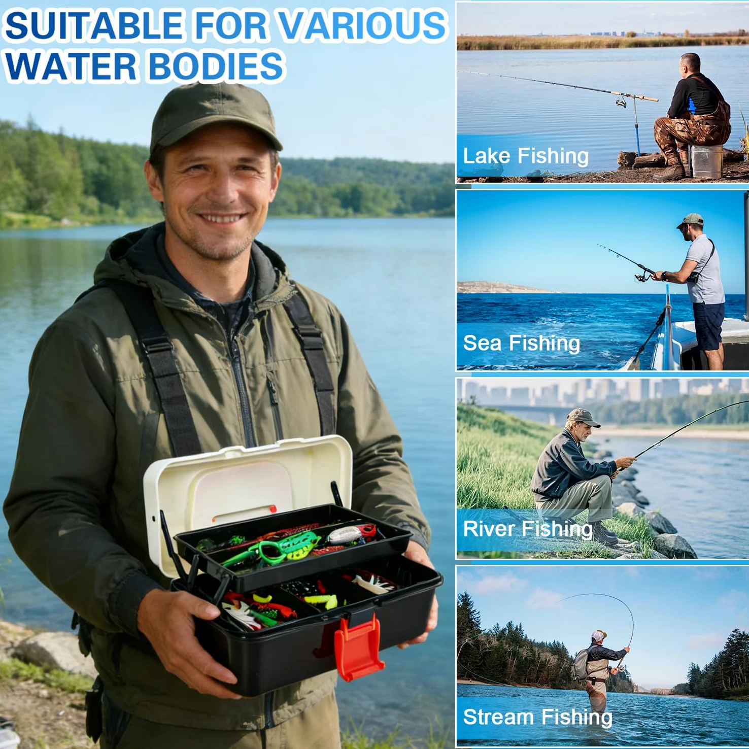 213 Piezas Señuelos de Pesca,Kits de Señuelos Pesca Accesorios Cebos Artificiales Articulos de Pesca Incluido la Anzuelos,Cebos,Pinzas de Pesca,etc.Regalo Masculino