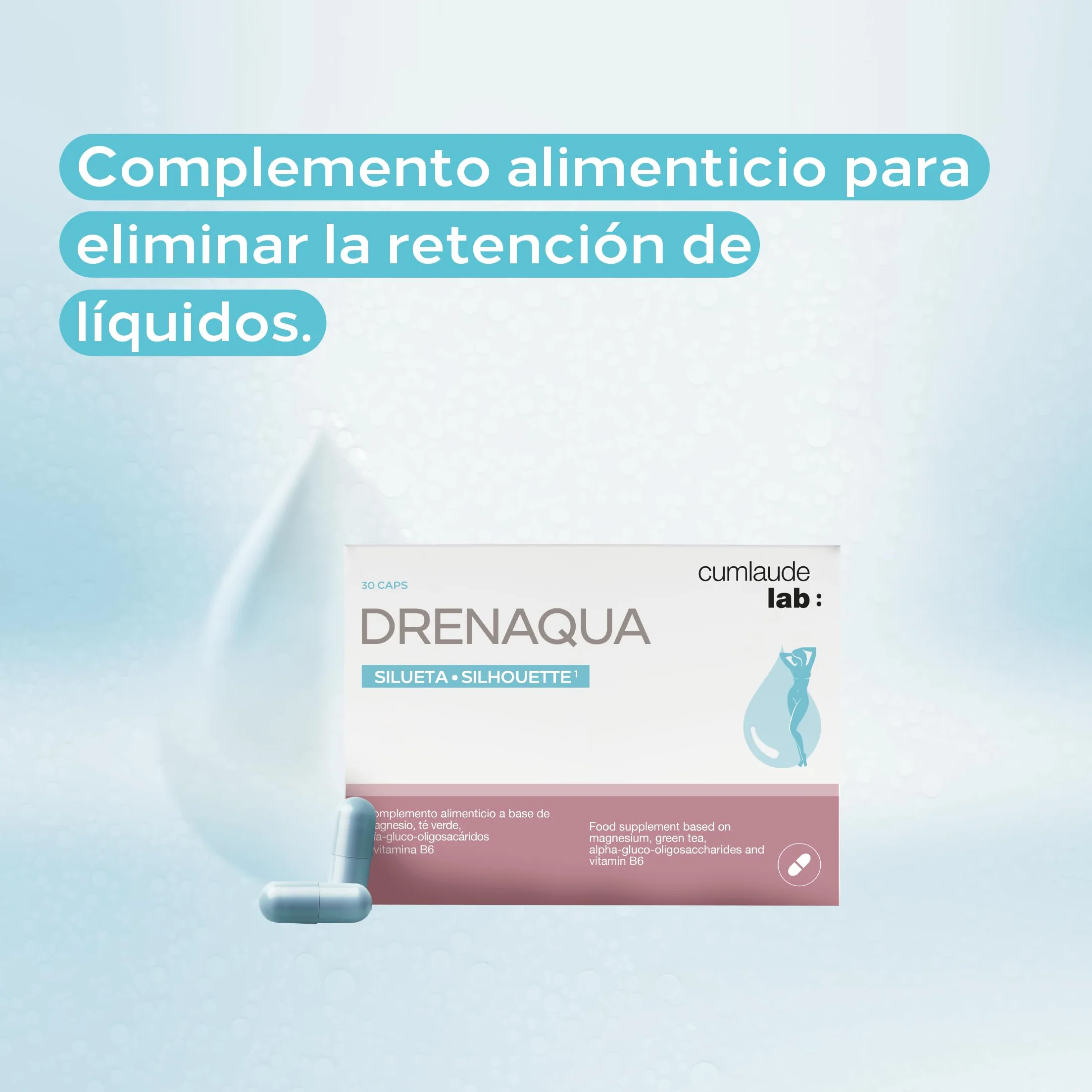 Cumlaude Lab Pack Drenaqua Complemento Alimenticio Diurético Retención Líquidos Té Verde Prebióticos Magnesio Vitamina B6