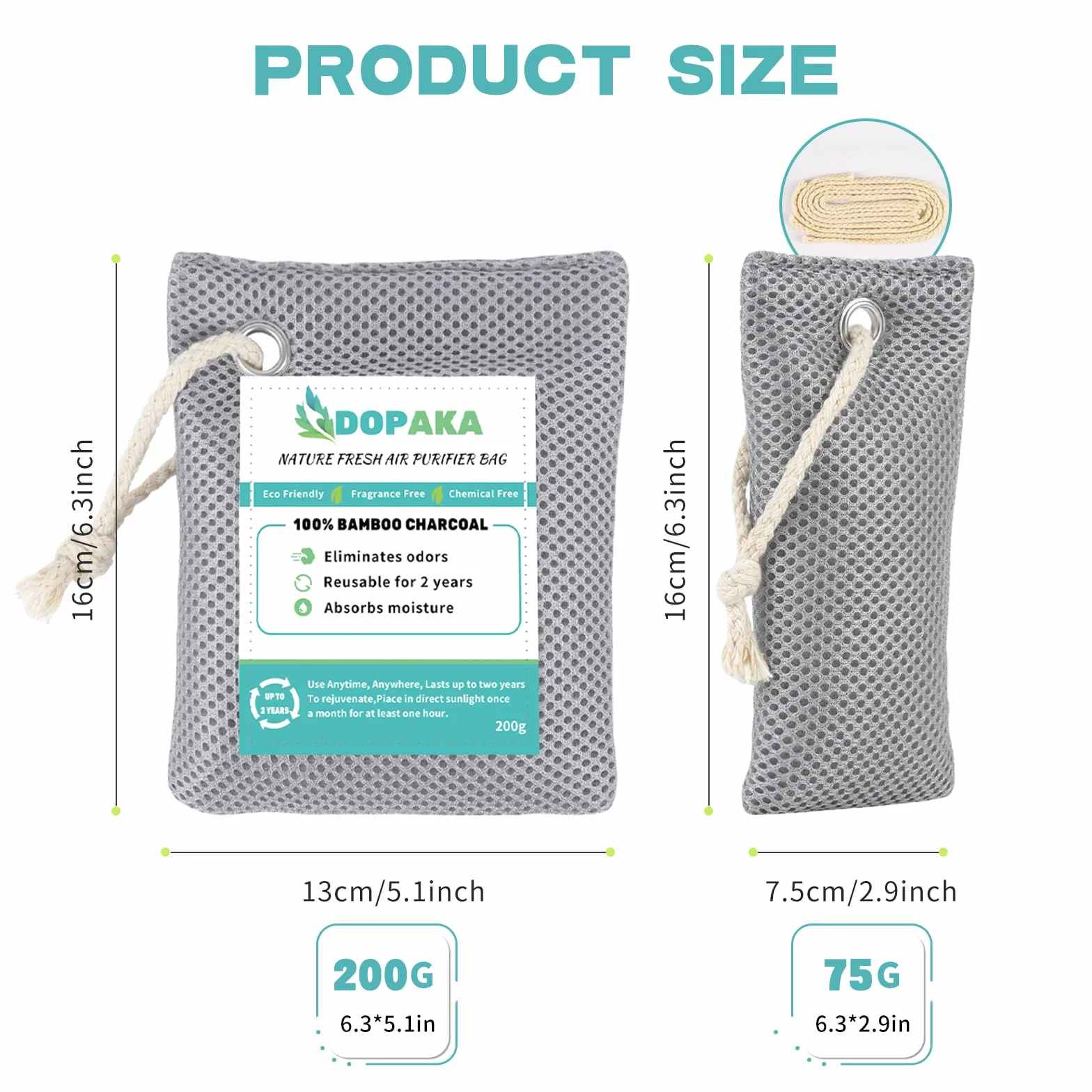 Bolsas purificadoras de aire de carbón de bambú activado 200g x 6 para habitaciones armarios zapatos coche