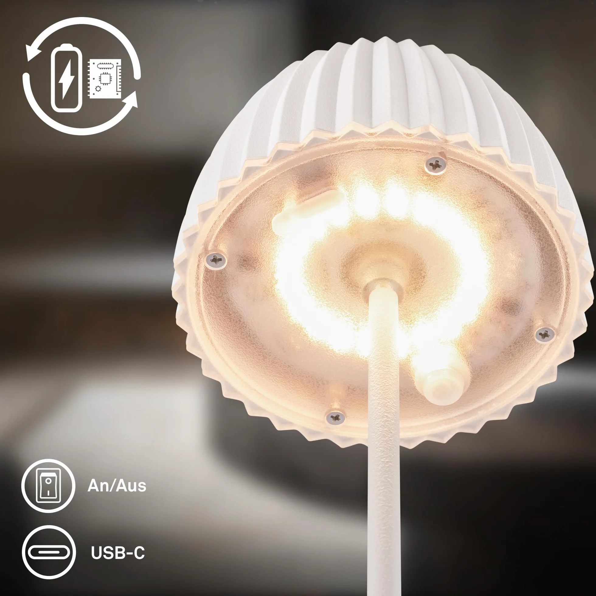 BRILONER Riffle Mini lámpara de mesa LED inalámbrica IP44 con regulador táctil, 8,5x20 cm, blanco