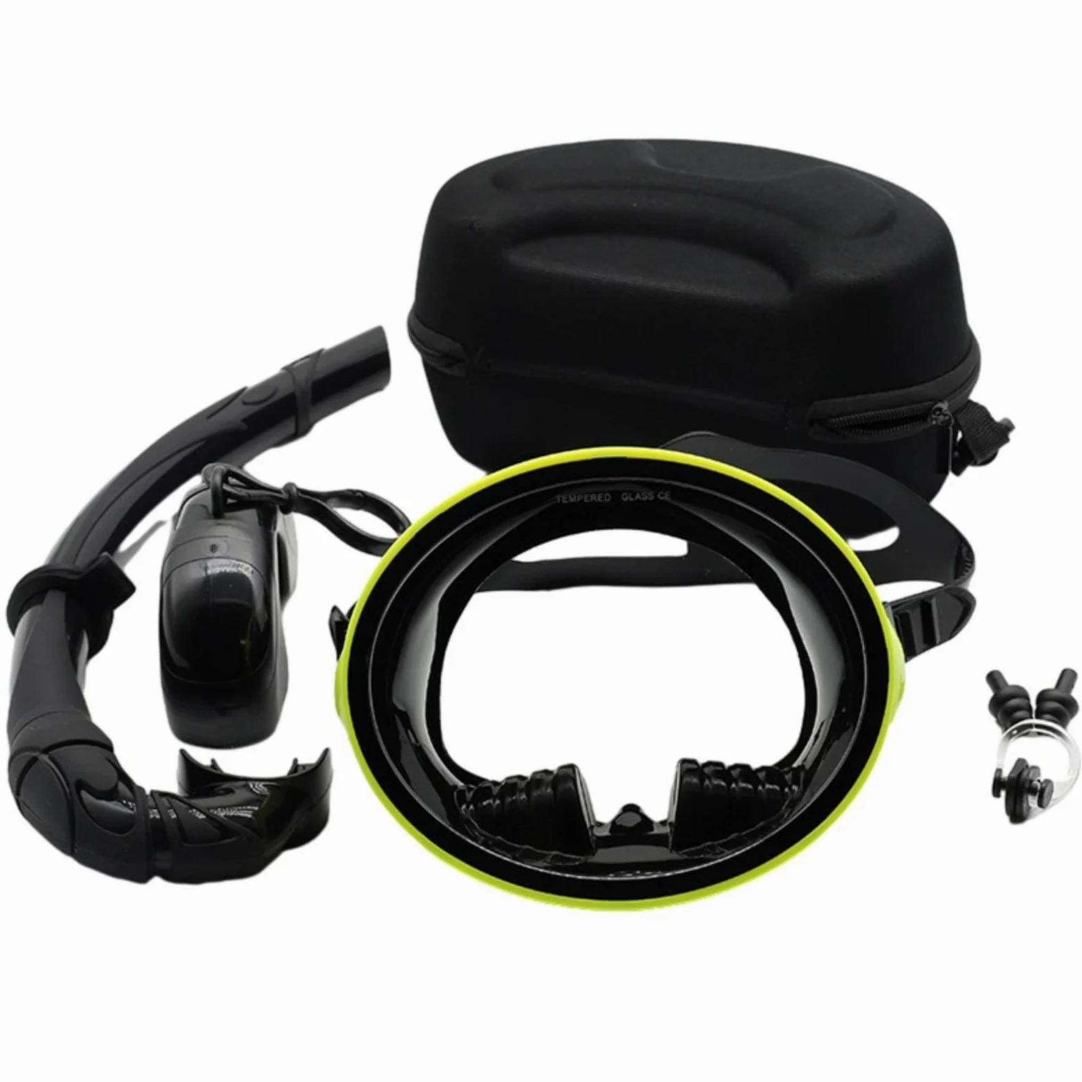 Máscara Snorkel con Estuche Portátil Gafas Buceo con Tubo Confortable Esnórquel para Viajes , Negro Y Amarillo , Adulto
