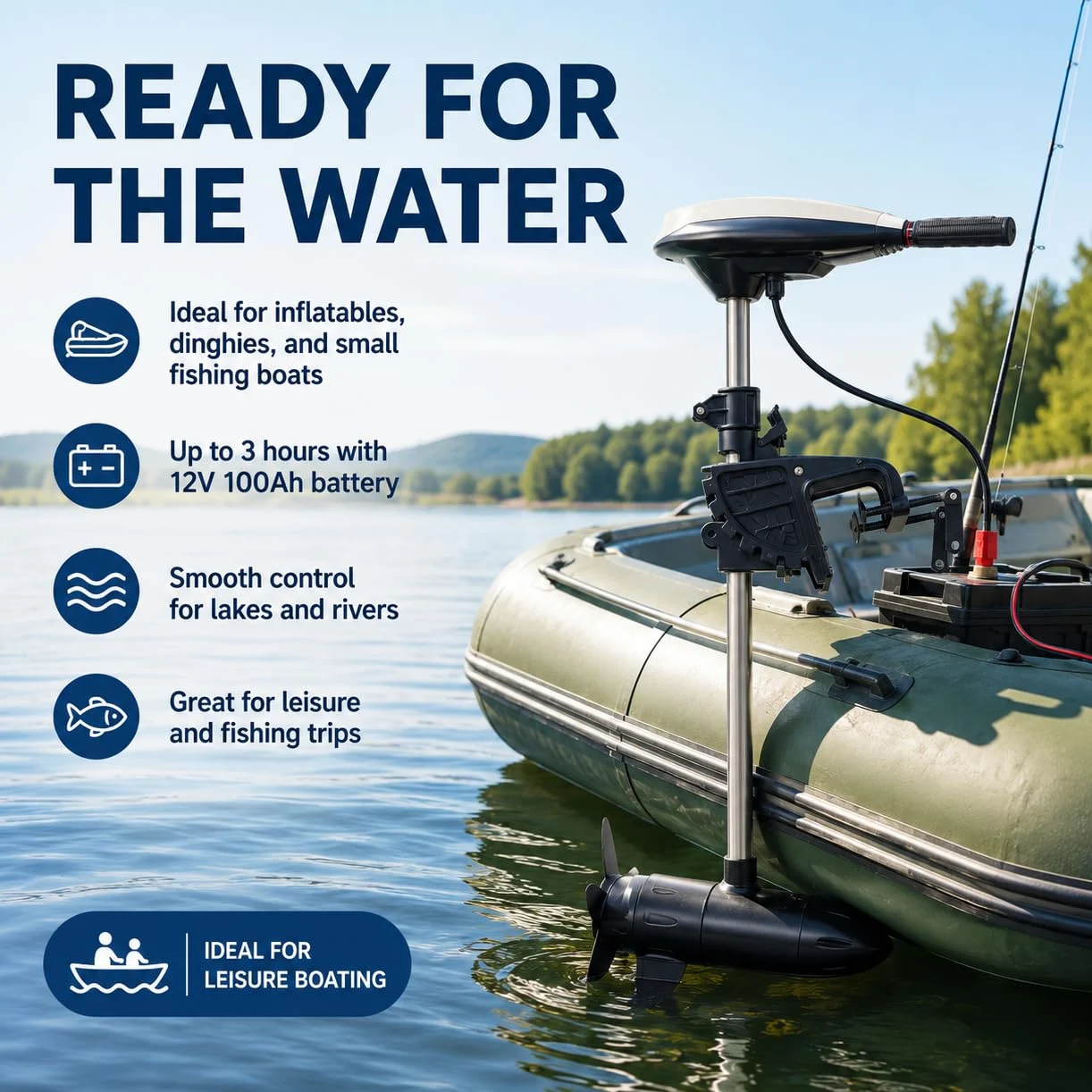 Motor eléctrico para barco de 12 V, 552 W, 19,84 libras, 1300 rpm, con mango retráctil, motor eléctrico para botes hinchables, fueraborda eléctrica, para barcos, kayaks, canoas, botes
