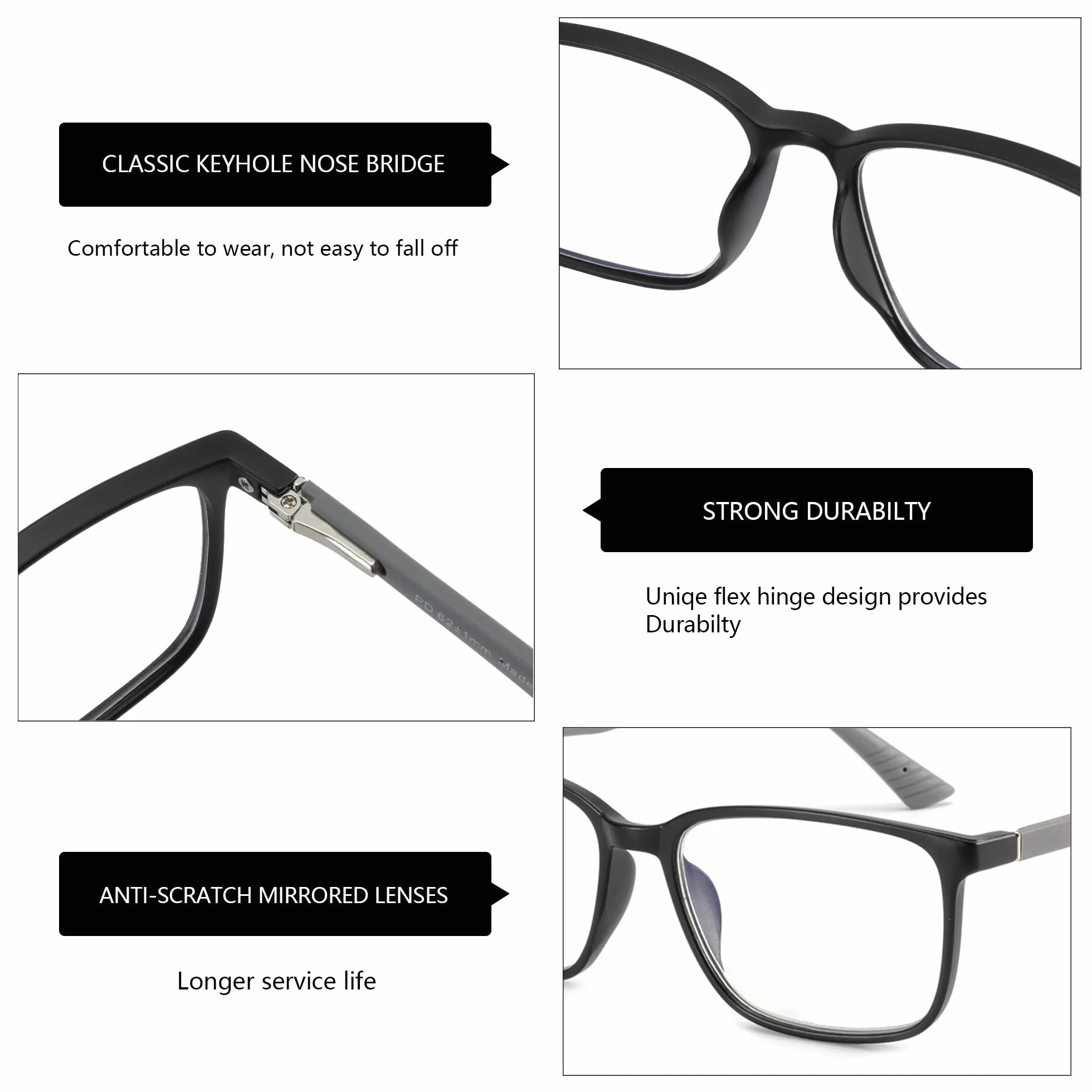 ZENOTTIC Gafas de Lectura para Hombre Filtro de Luz Azul Montura Quadrada Bisagras de Resorte Anti-Reflejantes