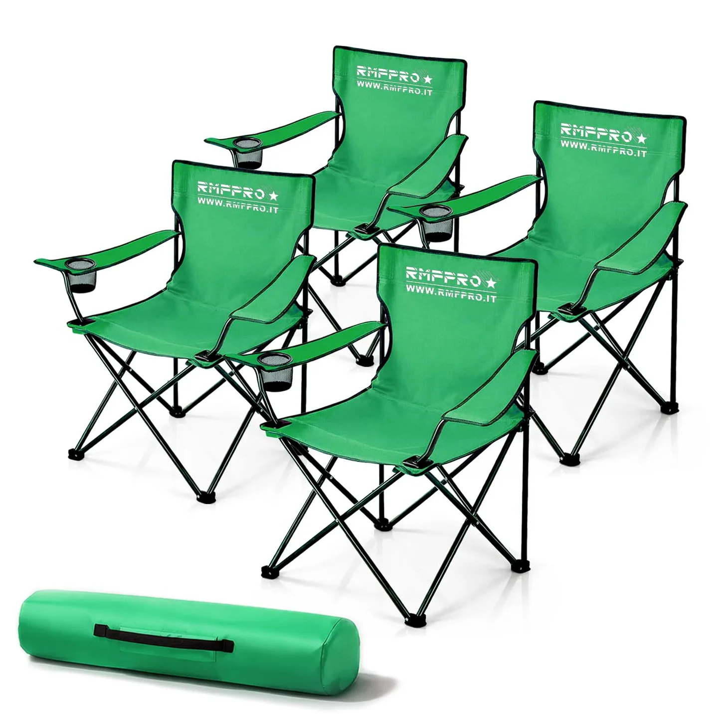 Set de 4 Sillas Camping Plegable con Asiento Cómodo y Relajante, Silla de Playa Portátil con Posavasos - Silla Mar y Jardín, Tejido Ligero Transportable Silla de Exterior Verde