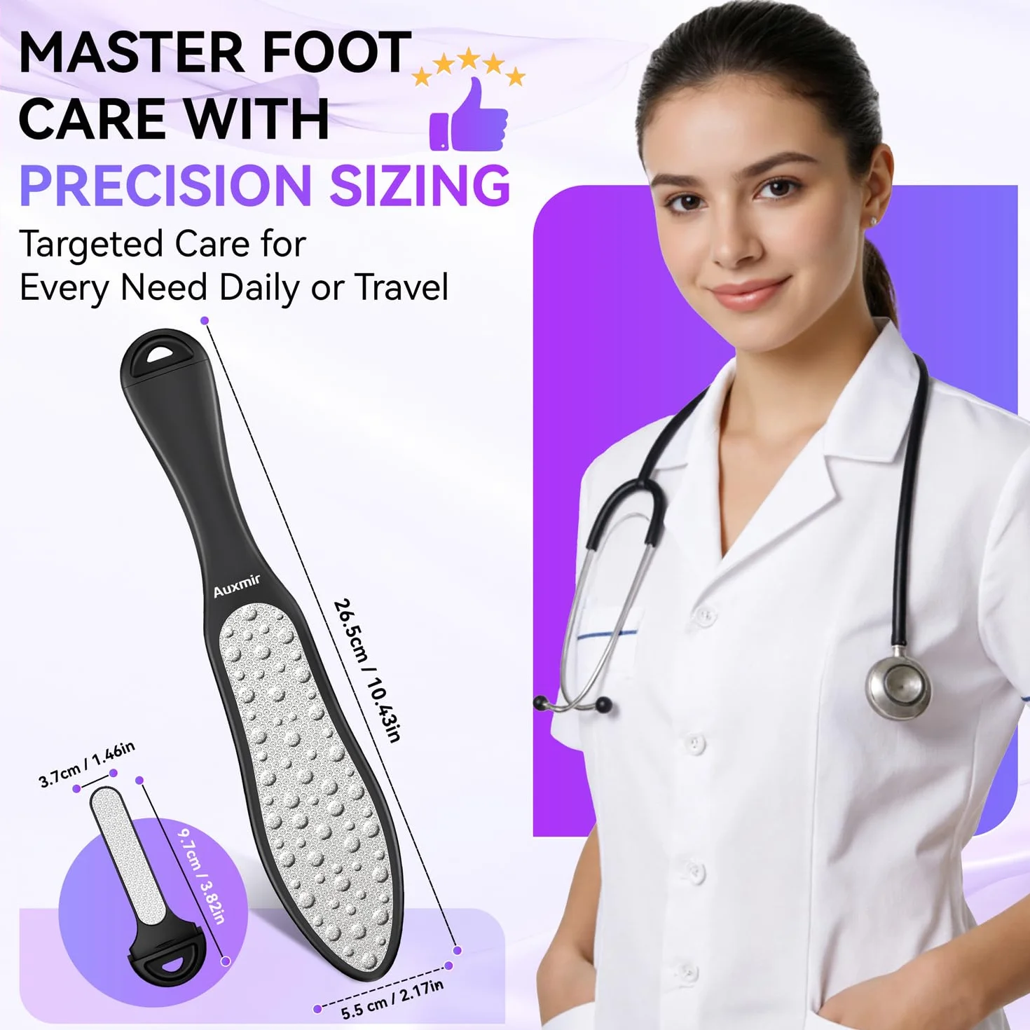 Auxmir Lima Pies Profesional 3 en 1, Escofina Pedicura Acero Inoxidable